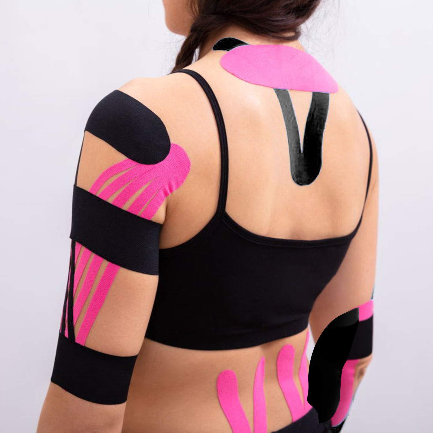 Gsbomzap Gstream 3 Pack Kinesiology Tape, Water Resistant Muscle Support Adhesive Sport Tape for Pain Relief, Latex Free Cotton Elastic Athletic Tape for Joints, Knee, Ankle, Shoulder, Wrist - Black 4in 5.5yd