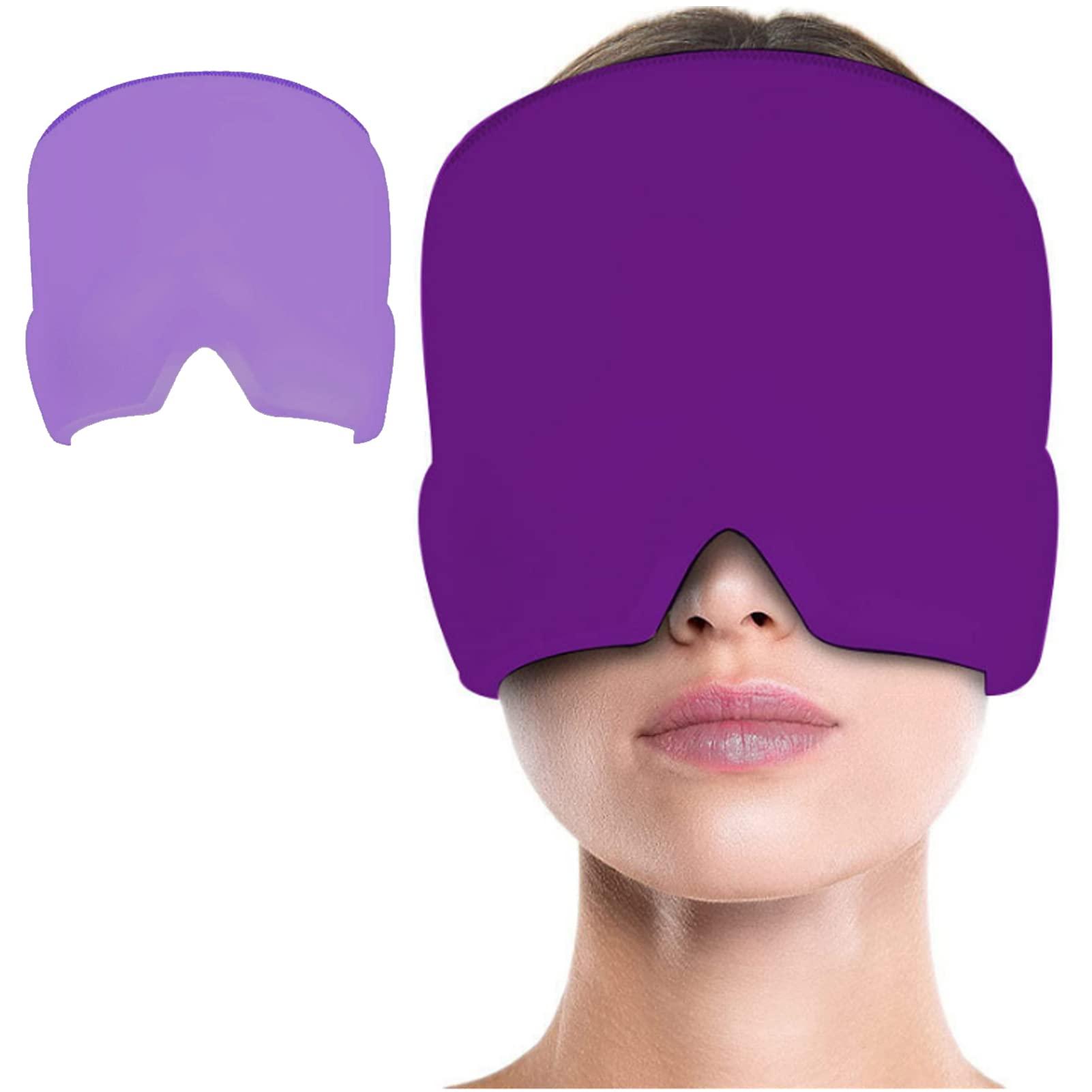 EEUK Headache Hat for Migraine Hot and Cold, Compressed Ice Head Wrap Wearable Strechable & Flexible Cold Hot Therapy for Tension Headache Relief, Puffy Eyes, Sinus & Stress Relief(Color:Purple)