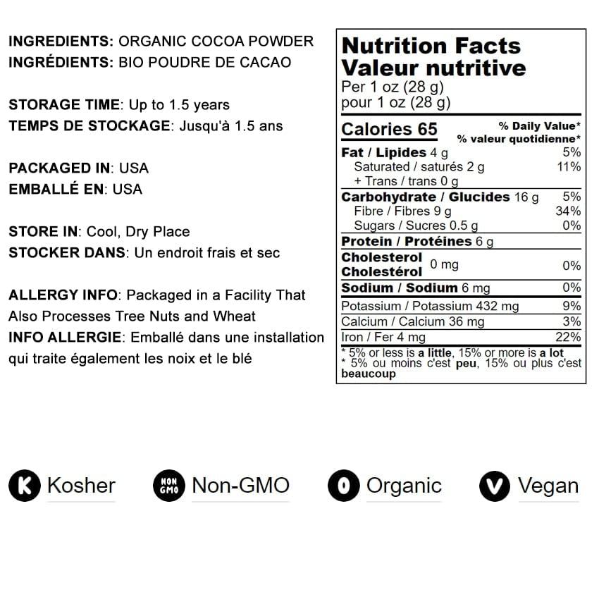 Food to Live Food to Live Organic Cocoa Powder, 1 Pound Natural, Unsweetened, Non-Dutched, Non-GMO, Kosher, Sirtfood, Bulk