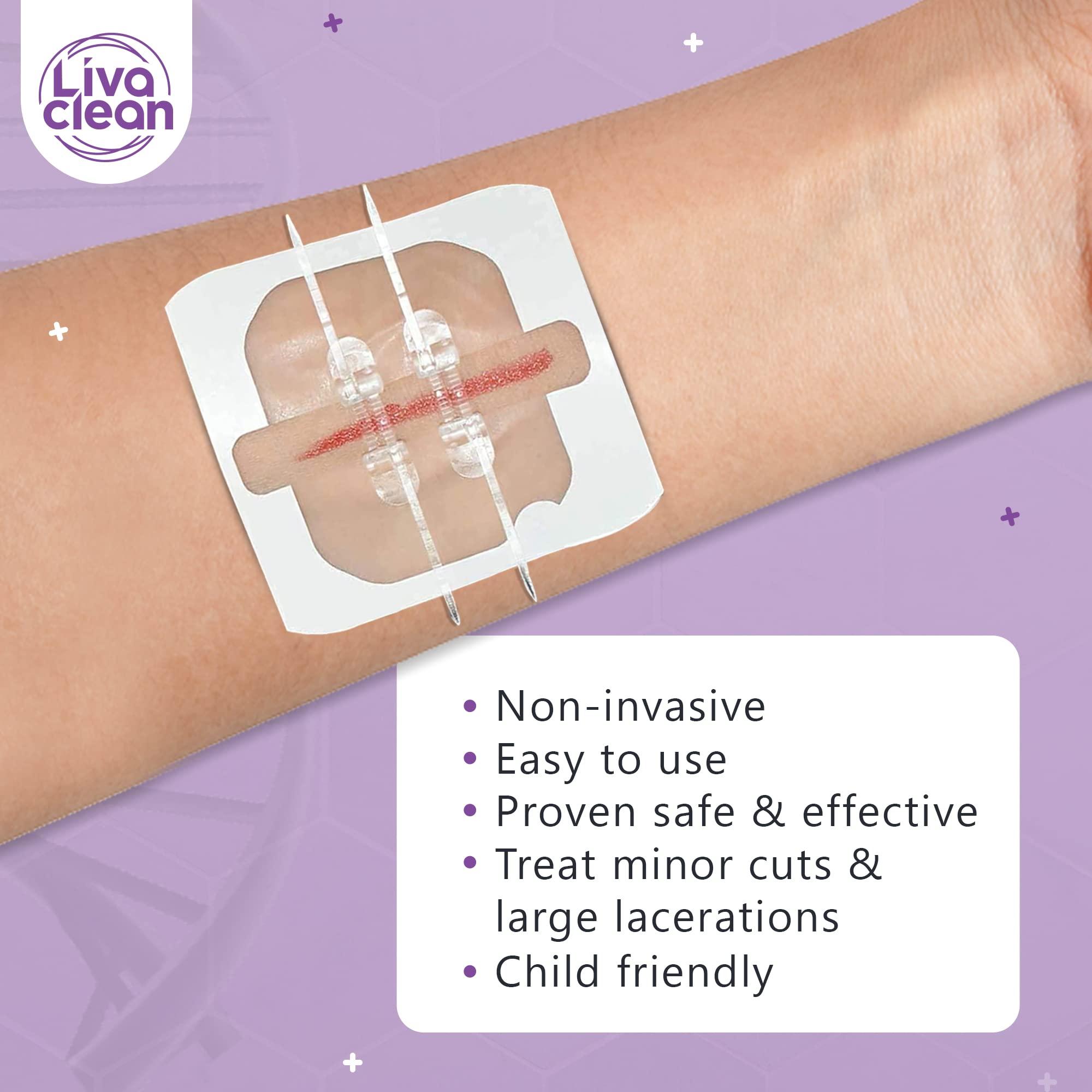 LivaClean (6 CT) 2.3 X 2.3 Butterfly Closures - Wound Closure Strips - Zip Stitch Wound Closure Butterfly Bandaids Adhesive Steri Strips Injury Closuring Glue Bandages Sutures