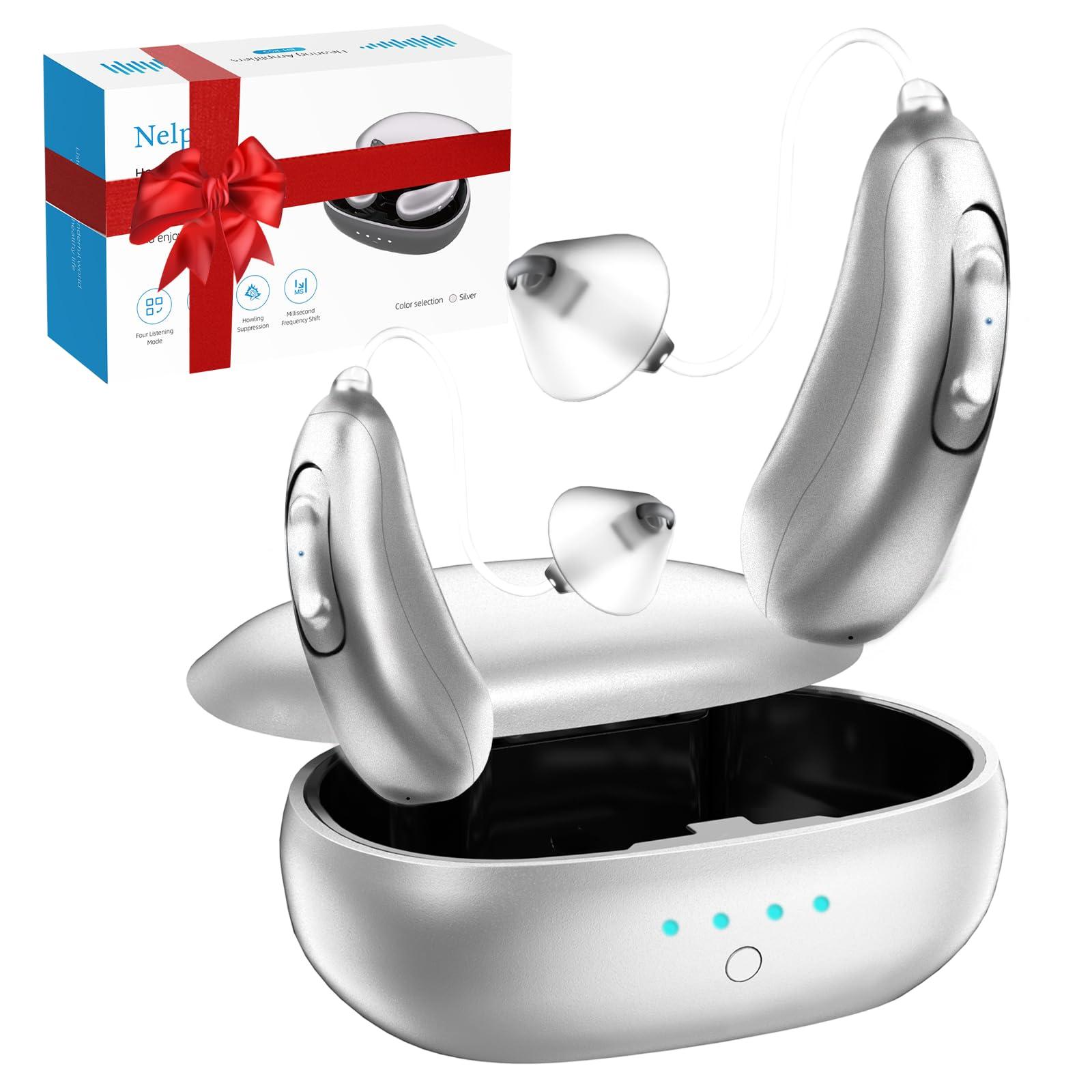 NELPO Nelpo BH-R55 Hearing Aids for Seniors & Adults, 48-Channel Rechargeable OTC Hearing Amplifier with Noise Cancelling, 6 Sound Modes, 18H Charging Case for Mild to Moderate Hearing Loss