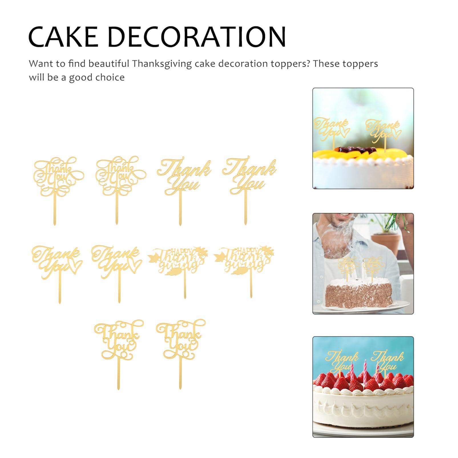 Amosfun 10Pcs Thank You Cake Toppers Thanksgiving Cupcake Topper Food Sticks Dessert Cake Decorations for Wedding Party Supplies (mix style)