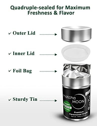 Matcha Moon Matcha Moon Ceremonial Grade Matcha Green Tea Powder - Best For Traditionally Whisked Tea - Organic Matcha Green Tea Powder - Pure Zen - Value Size 100g Tin