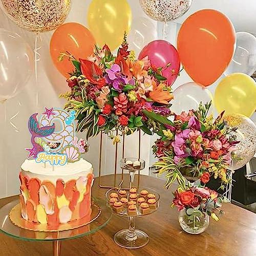 YCTHUNFISH 1 Pack Mermaid Cake Topper 9th Birthday Cake Pick Happy Birthday Ocean Sea Creature Mermaid Cake Decoration for Kids Nine Birthday Baby Shower Summer Party Supplies