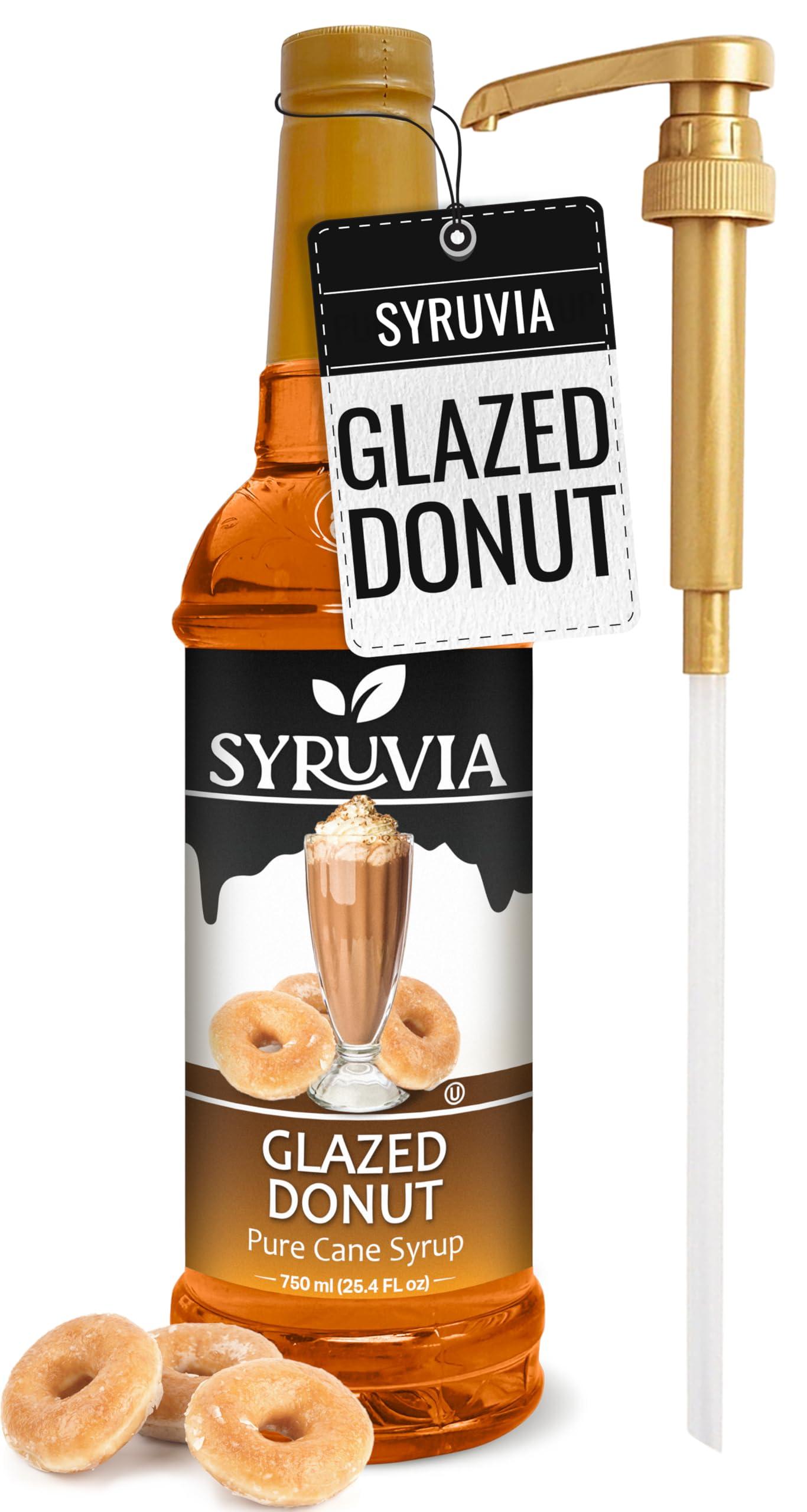 SYRUVIA Syruvia Glazed Donut Coffee Syrup - 25.4 fl oz Premium Coffee Flavoring Syrup - Kosher Coffee Syrups, Gluten Free, No Coloring, Perfect for Drinks, Soda, Shakes, Desserts, and More With Pump