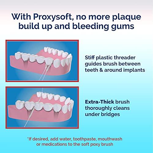 Proxysoft Dental Floss for Bridges and Dental Implants for Optimal Oral Hygiene - Floss Threaders for Bridges and Implants with Extra-Thick Proxy Brush - Bridge and Implant Cleaners (30 Strands) by ProxySoft