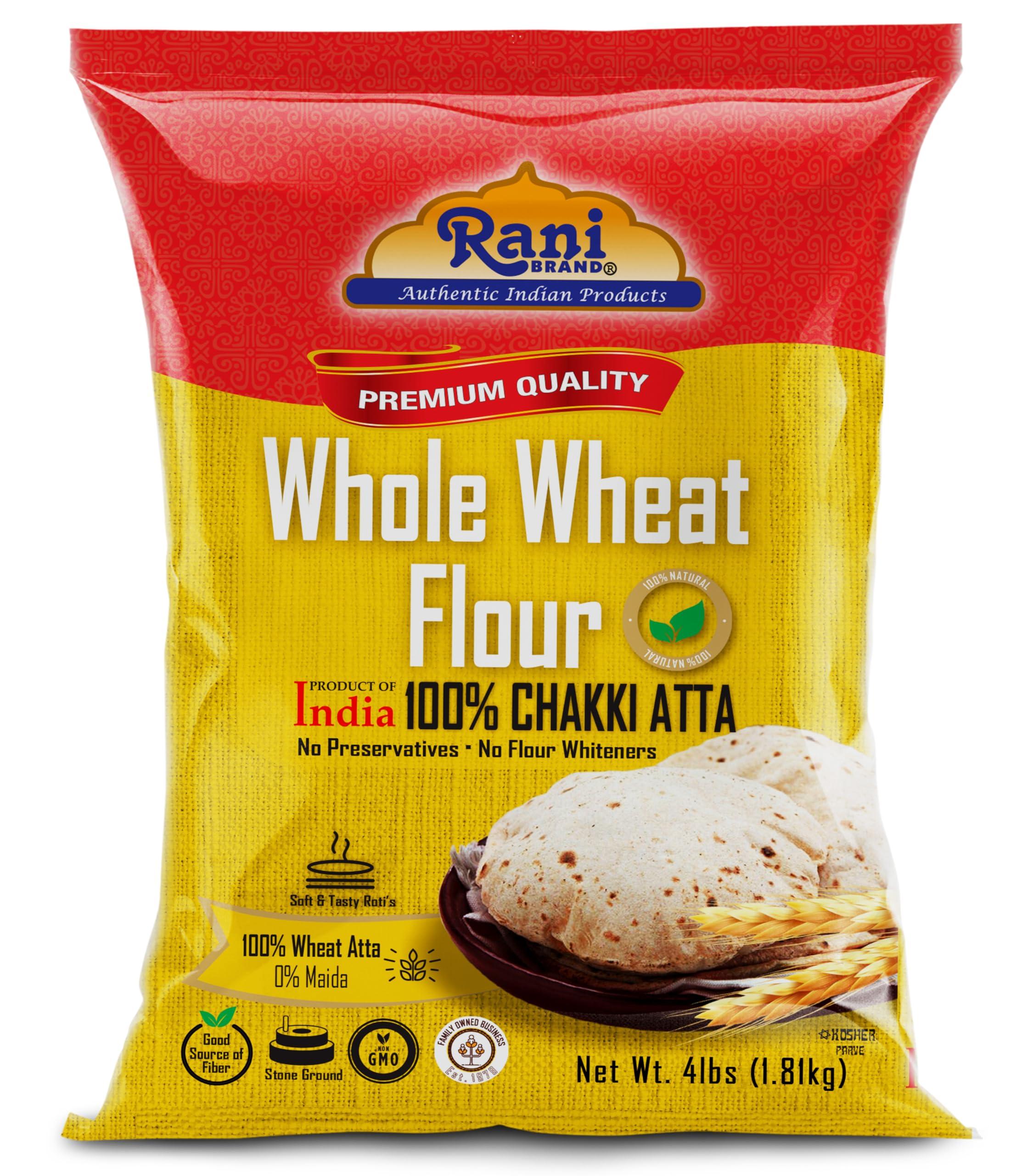 Rani Brand Authentic Indian Products Rani Chapati Flour (100% Pure Whole Wheat Atta), For Making Roti & Indian Breads 64oz (4lbs) 1.81kg Bulk ~ All Natural | Vegan | No Salt or Colors | NON-GMO | Kosher | Indian Origin