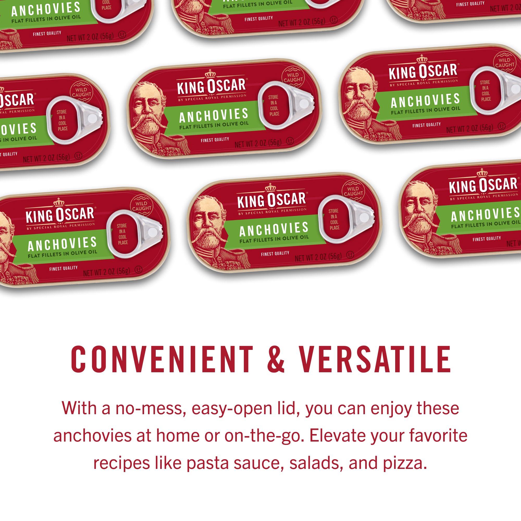 King Oscar King Oscar Anchovies Fillets in Olive Oil, 2 Ounce Can (Pack of 1), Wild Caught Canned Anchovies