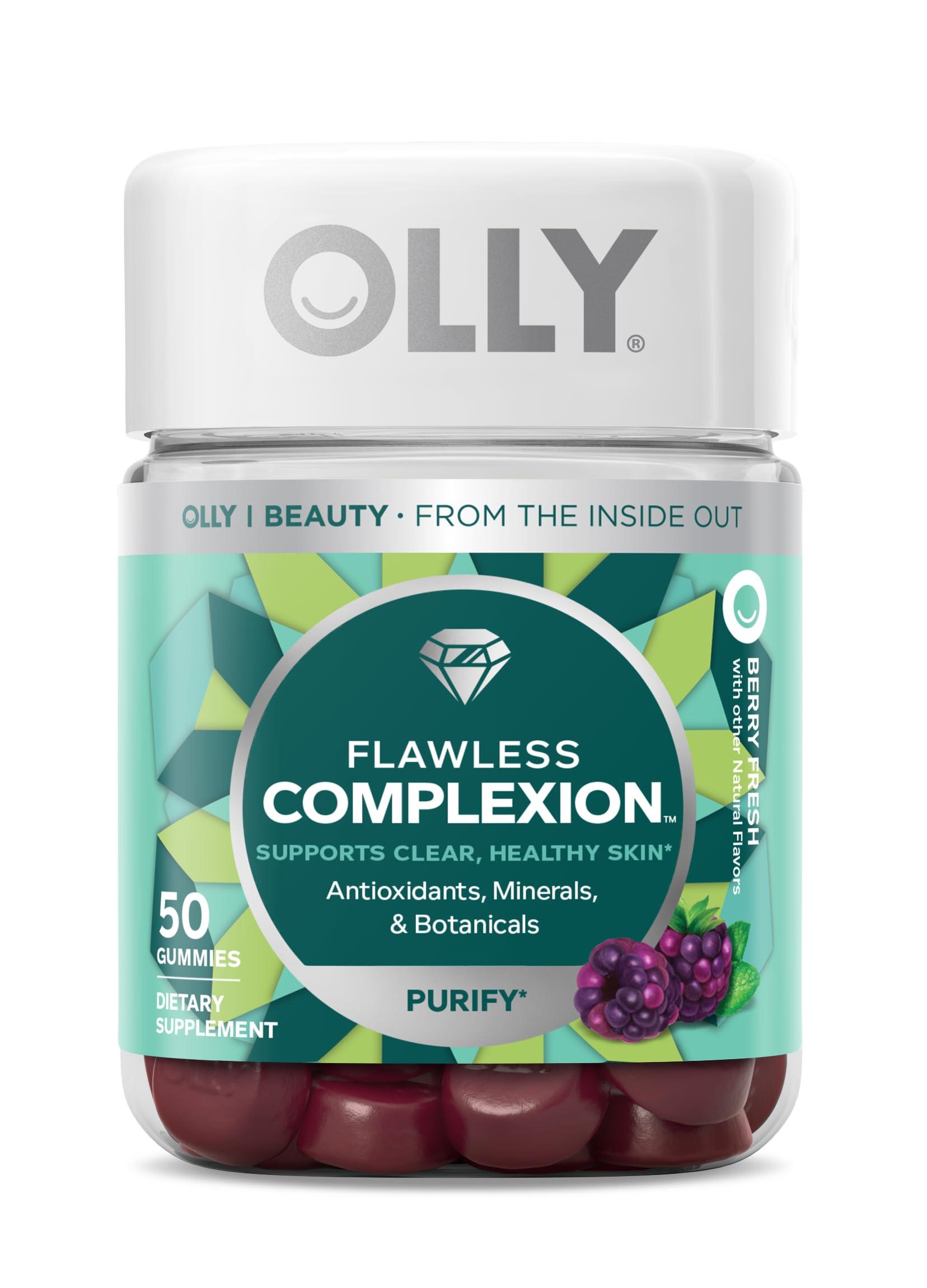 OLLY OLLY Undeniable Beauty Gummy & Flawless Complexion Gummy, Clear and Healthy Skin Support, Vitamins E, A, Zinc, Chewable Supplement, Berry - 50 Count (Pack of 1)
