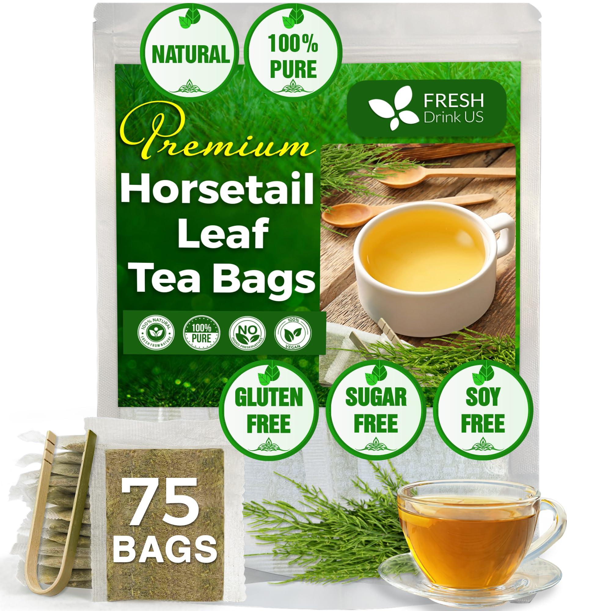 FRESHDRINKUS FreshDrinkUS, Premium 75 Horsetail Leaf Tea Bags, 100% Natural & Pure from Horsetail Loose Leaves Herbal Tea. Made with Natural Material Tea Bags. No Sugar, No Caffeine, No Gluten, Vegan.