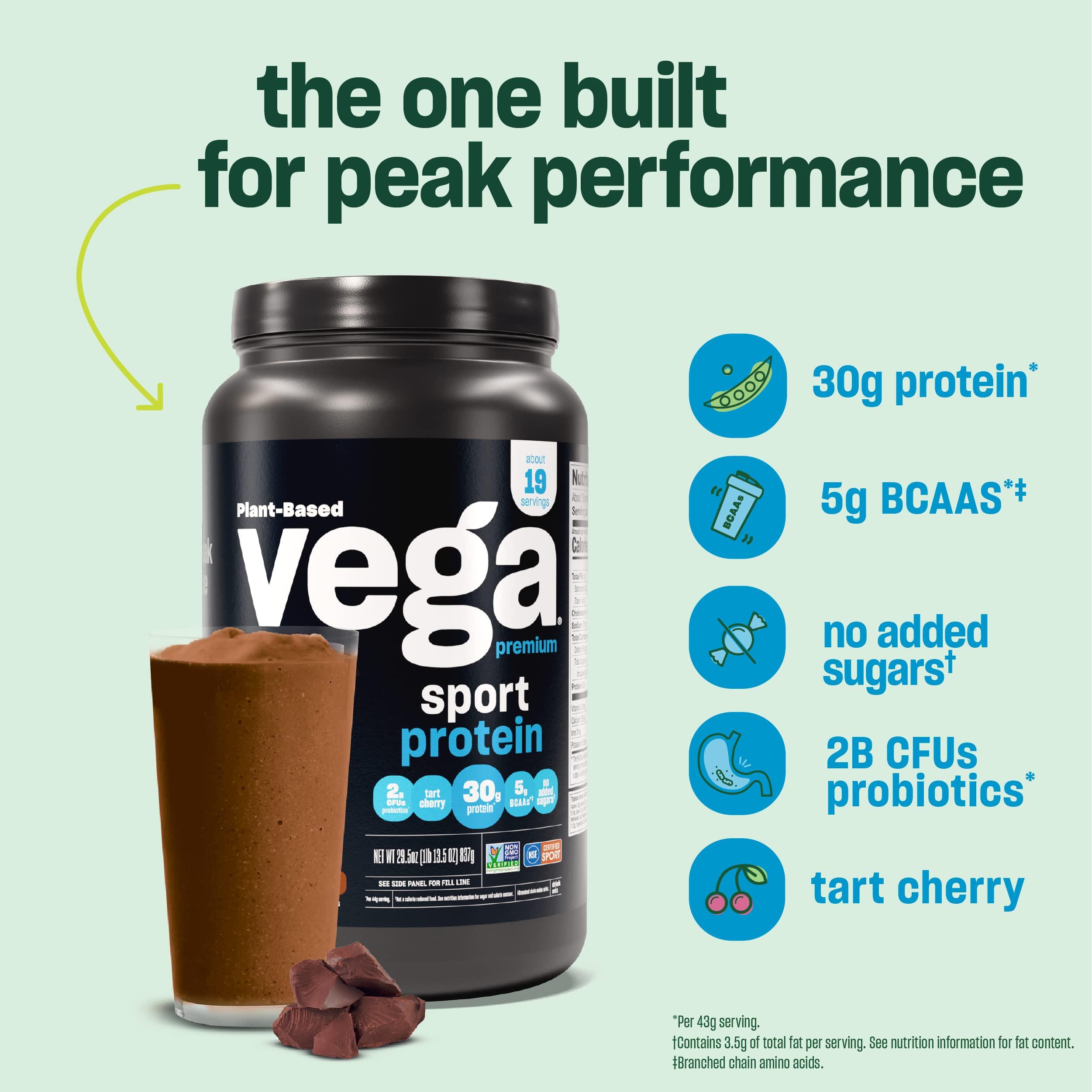 Vega Vega Premium Sport Protein Vanilla Protein Powder, Vegan, Non GMO, Gluten Free Plant Based Protein Powder Drink Mix, NSF Certified for Sport, 29.2 oz