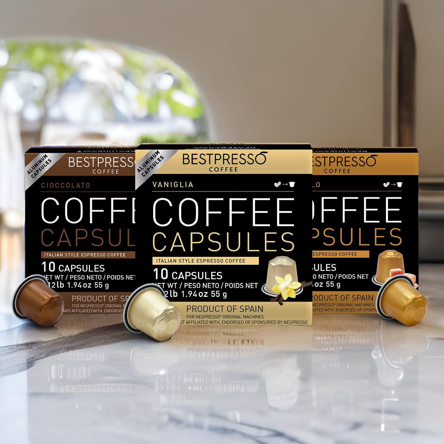 Bestpresso Bestpresso Coffee for Nespresso Original Machine 120 Aluminum pods Certified Genuine Espresso Variety Pack Caramel,Vanilla and Chocolate