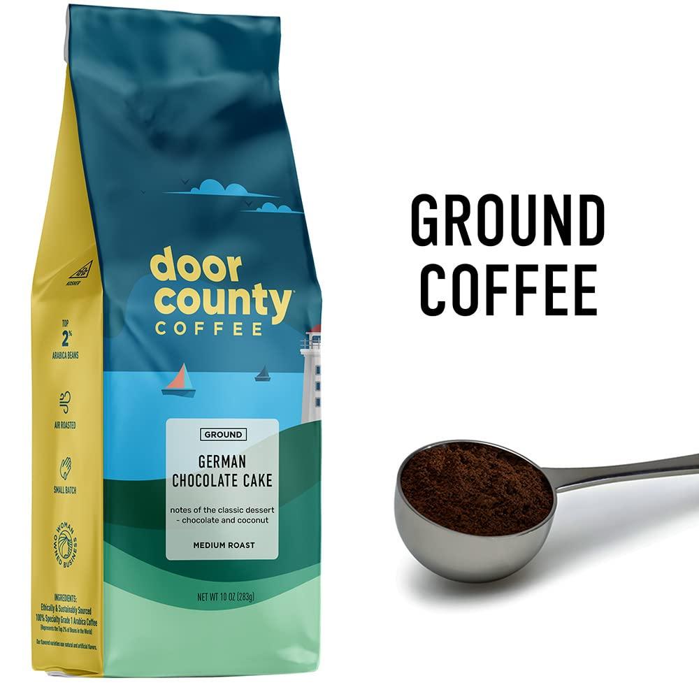 Door County Coffee & Tea Co. Door County Coffee German Chocolate Cake Flavored Coffee | 10oz Bag | Ground Coffee Medium Roast | 100% Arabica Coffee | German Chocolate Cake