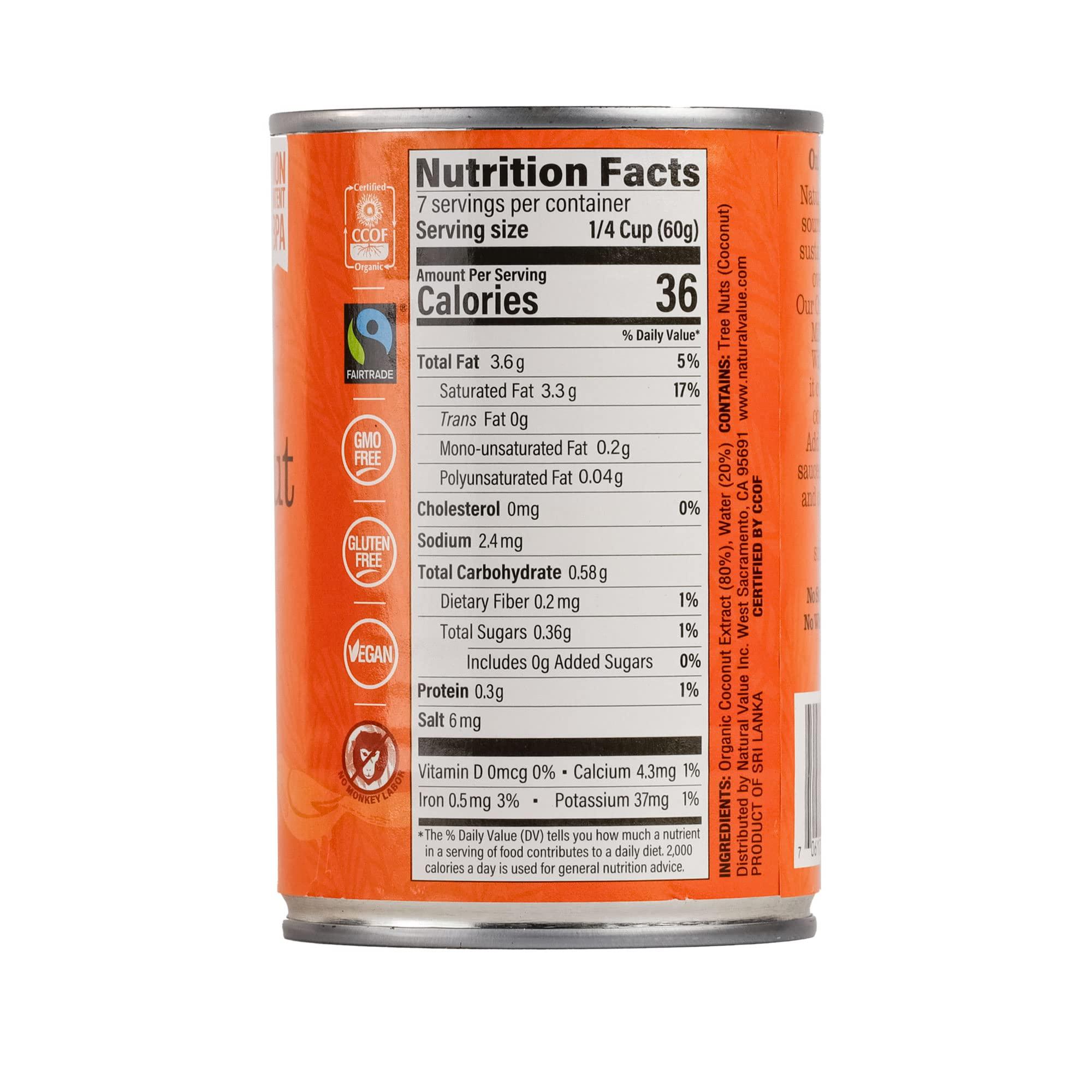 Natural Value Natural Value Coconut Milk, Organic, Lite 5-7% Milk Fat,13.5 oz (pack of 6) No added Guar Gum, Unsweetened, Gluten Free, Keto Friendly, Fairtrade, Vegan, Kosher, No Monkeys used in Harvesting