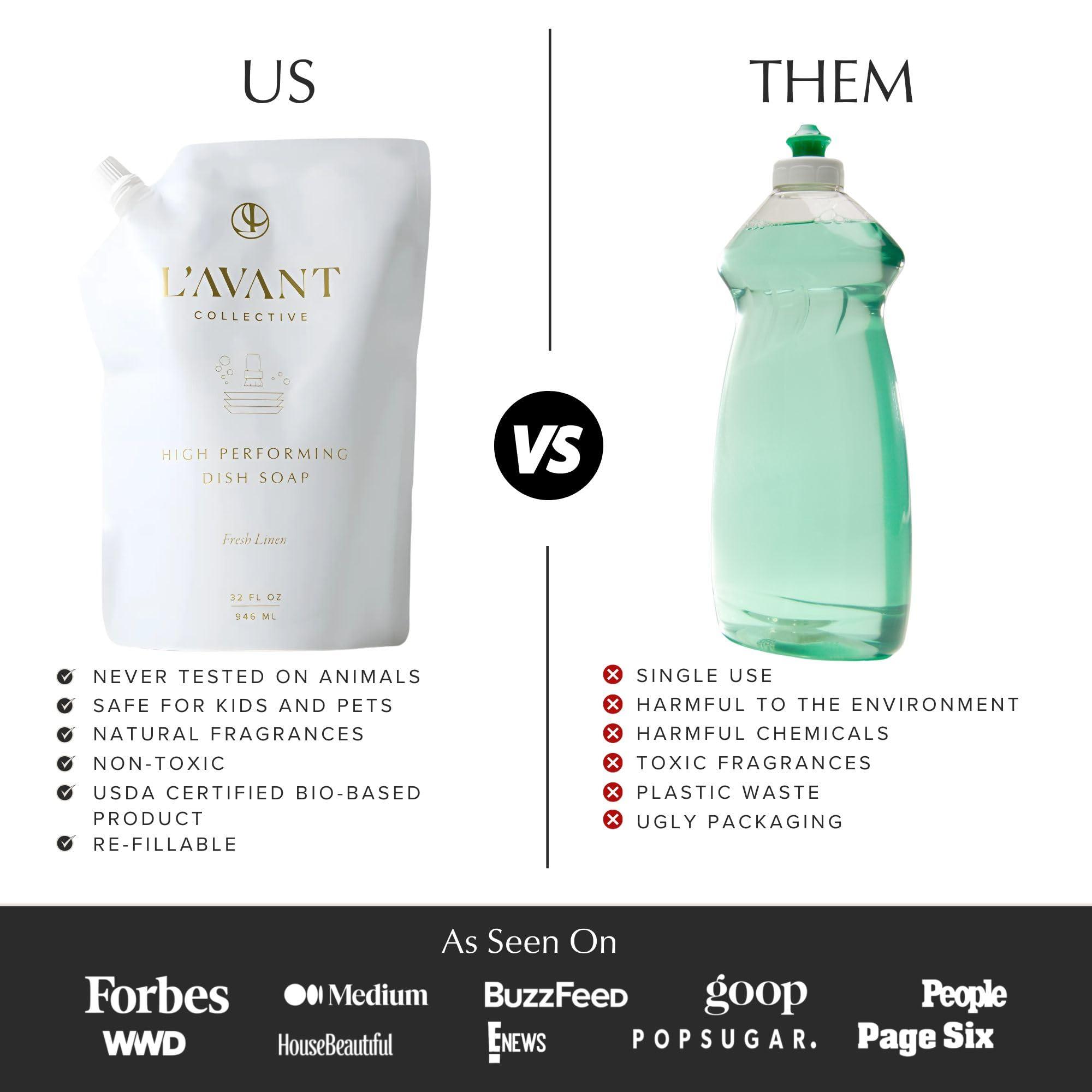 L\'AVANT Collective L\'AVANT Collective High Performing Dish Soap Refill | Plant-Based Ingredients & High Performing Formula | Fresh Linen Scent | 32 FL oz/946 mL