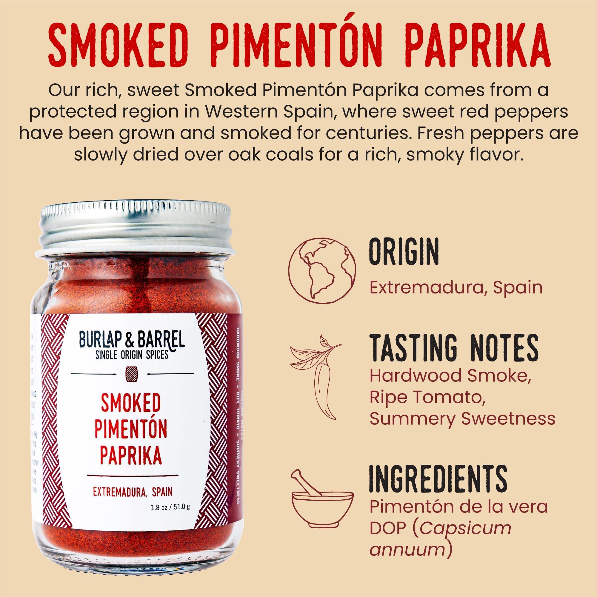 Burlap & Barrel Burlap & Barrel Smoked Pimentn Paprika - As Seen On Shark Tank! - Rich, Smoky Flavor, Savory Depth With Mild Heat - Smoked Paprika Powder, Paprika Seasoning - 1.8oz Glass Jar