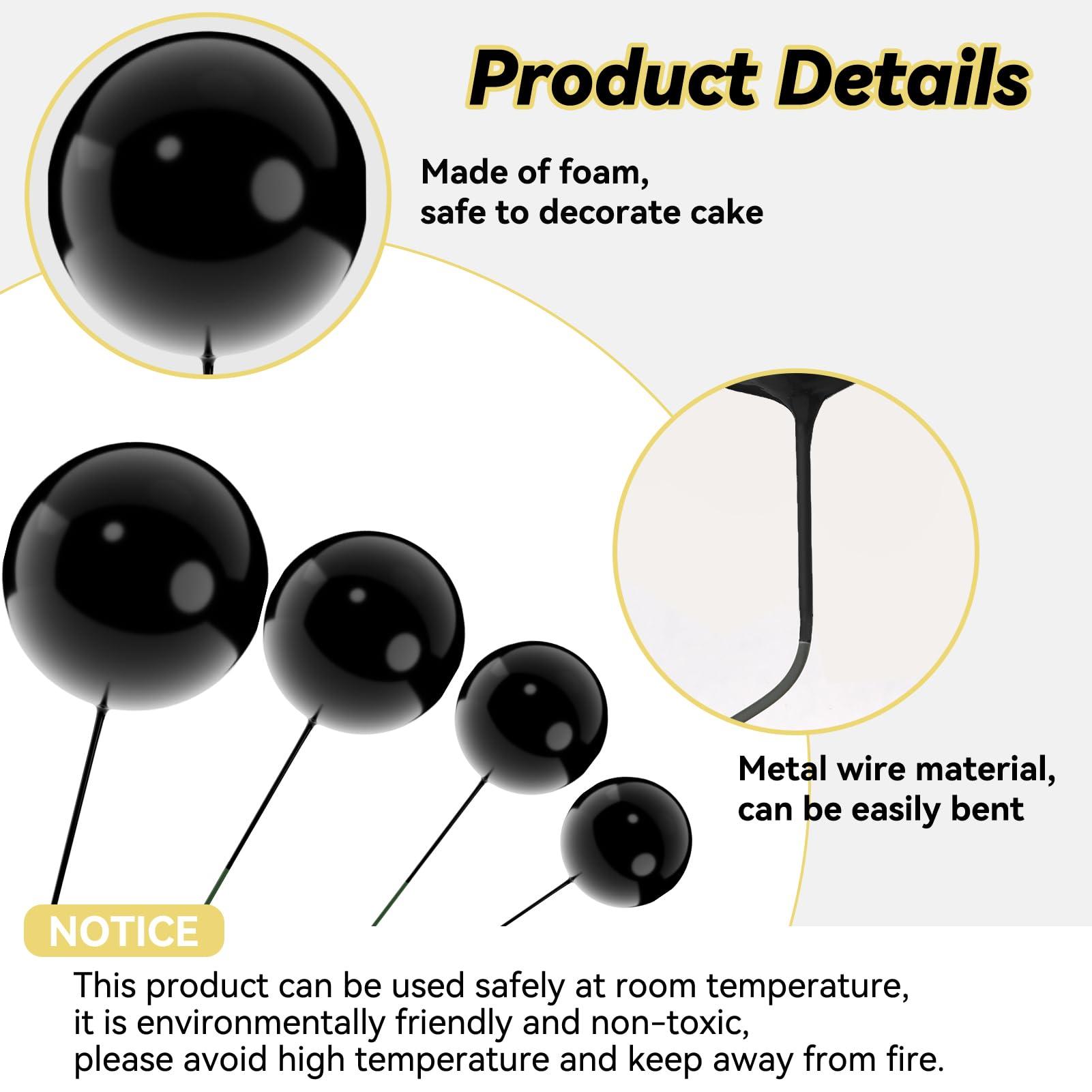 Hoemwarm Hoemwarm 41 PCS Black Ball Cake Toppers Ball Cake Picks Boho Gold Palm Leaves Cake Decor Gold Mini Balloon Dried Flower Topper Pearl Ball Cake Insert for Baby Shower Birthday Wedding Party(Black)