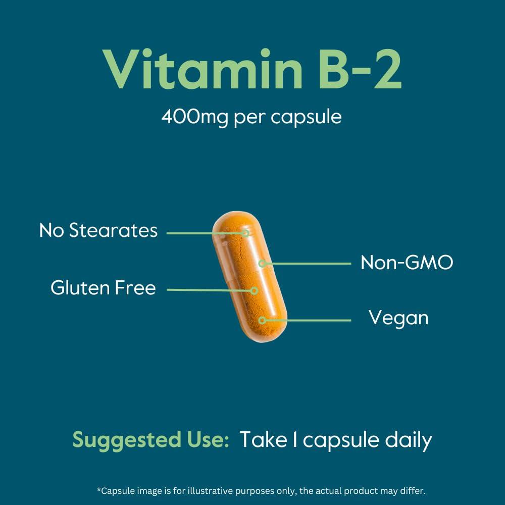 BESTVITE BESTVITE Vitamin B-2 (Riboflavin) 400mg (240 Vegetarian Capsules) (120 x 2) - No Stearates - Vegan - Non GMO - Gluten Free