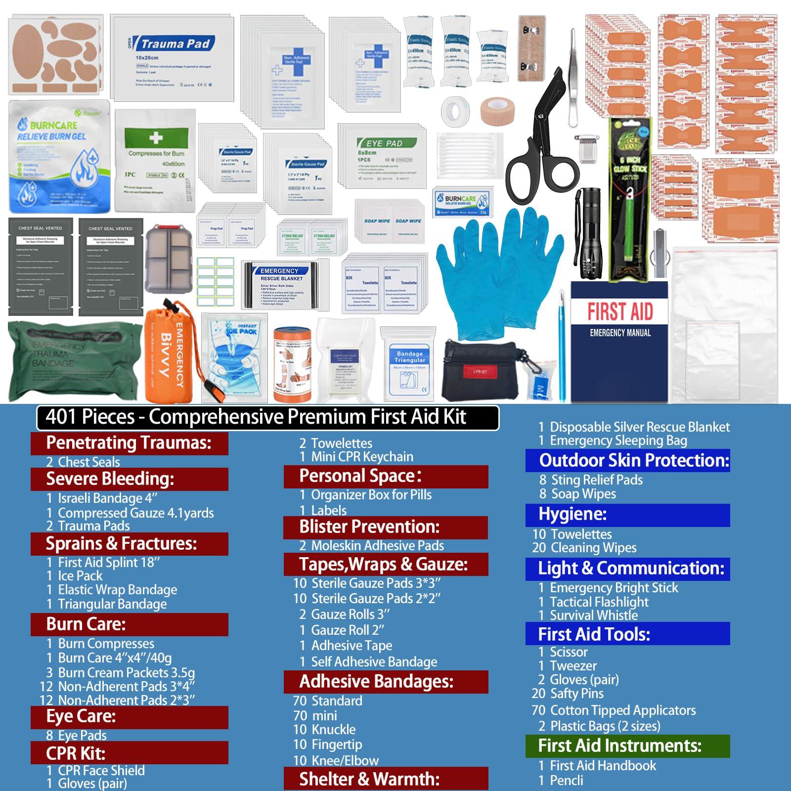 Besst Survivor Upgrade Comprehensive Premium First Aid Kit, Labeled Compartments Trauma Kits with Shoulder Strap, Large Emergencies Medical Kits for Home, Truck, Camping, Sports, Outdoor Emergencies -265 Piece Set