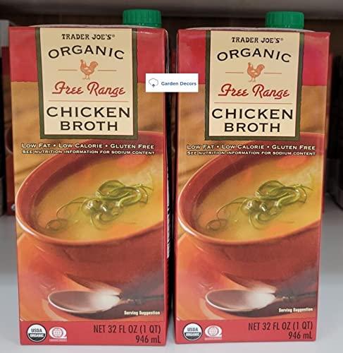 Trader Joe's2 Trader Joe’s Organic Free Ranges Chicken Broth 32fl oz 946ml (Two Boxes)