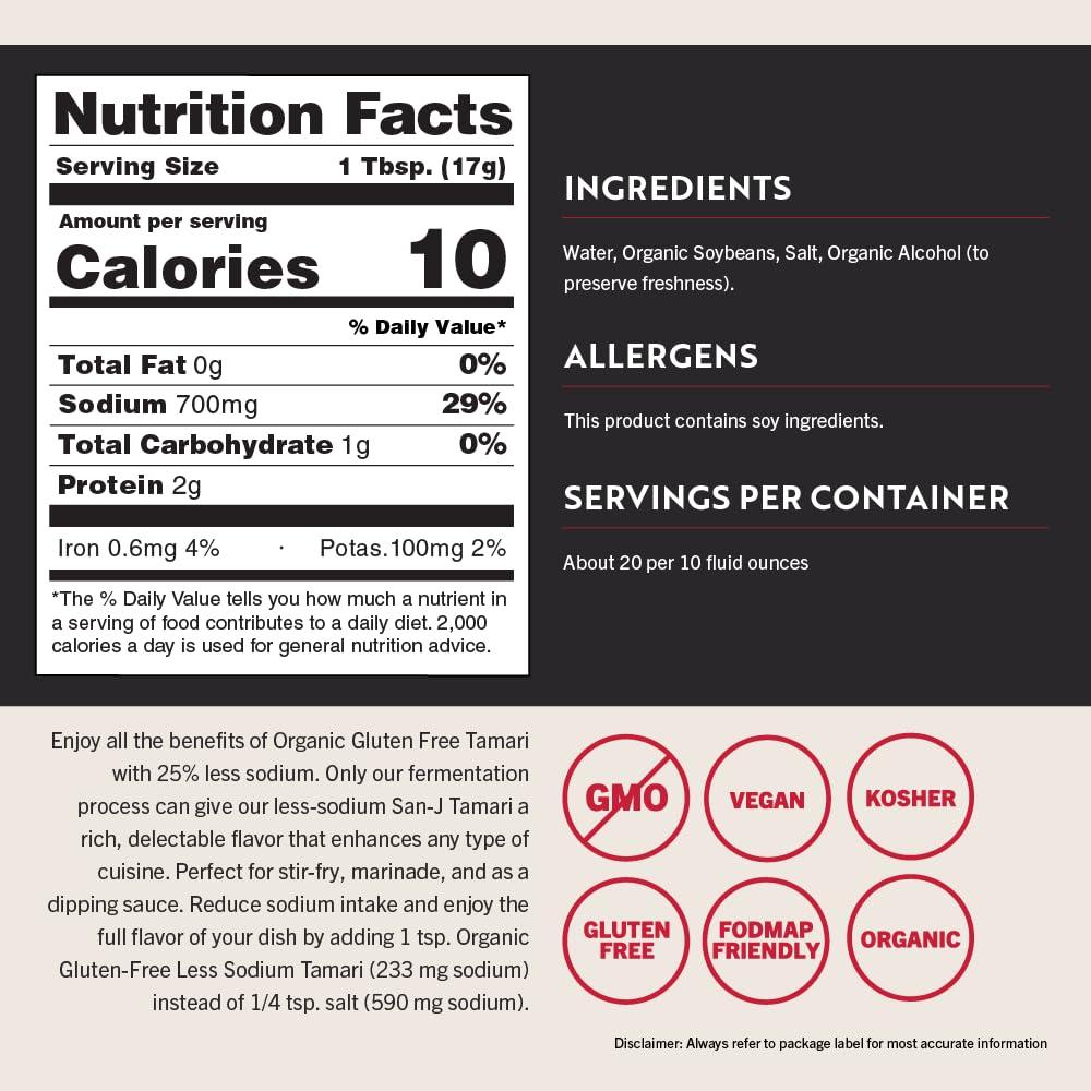 San-J San-J - Organic Gluten Free Tamari Soy Sauce with 25% Less Sodium - Specially Brewed - Made with 100% Whole Soy - 20 oz. Bottles - 2 Pack