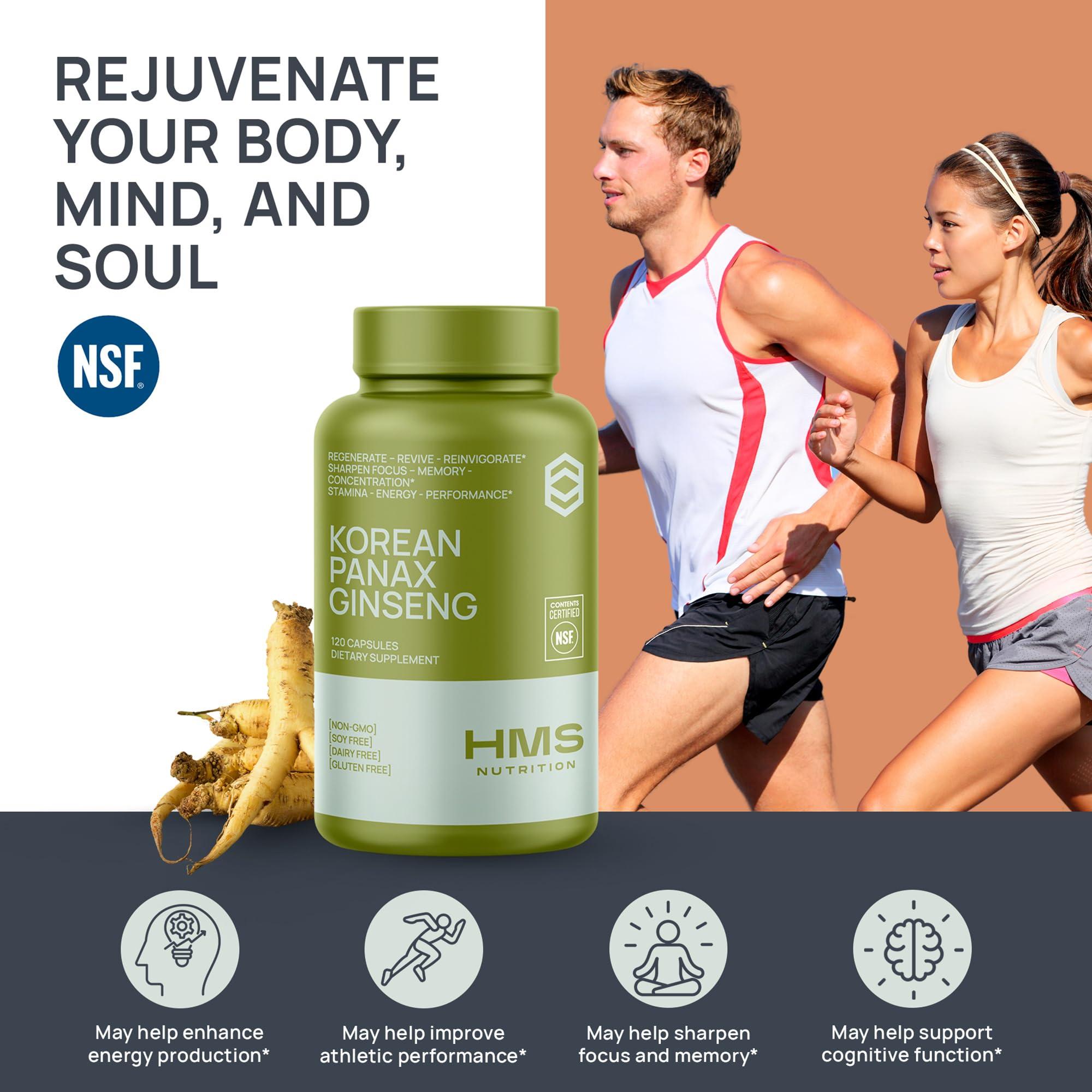 HMS Nutrition Korean Red Panax Ginseng 2000mg 120 Vegan Capsules Super Strength Extract - High Ginsenosides Supports Energy, Stamina, Performance and Mental Health