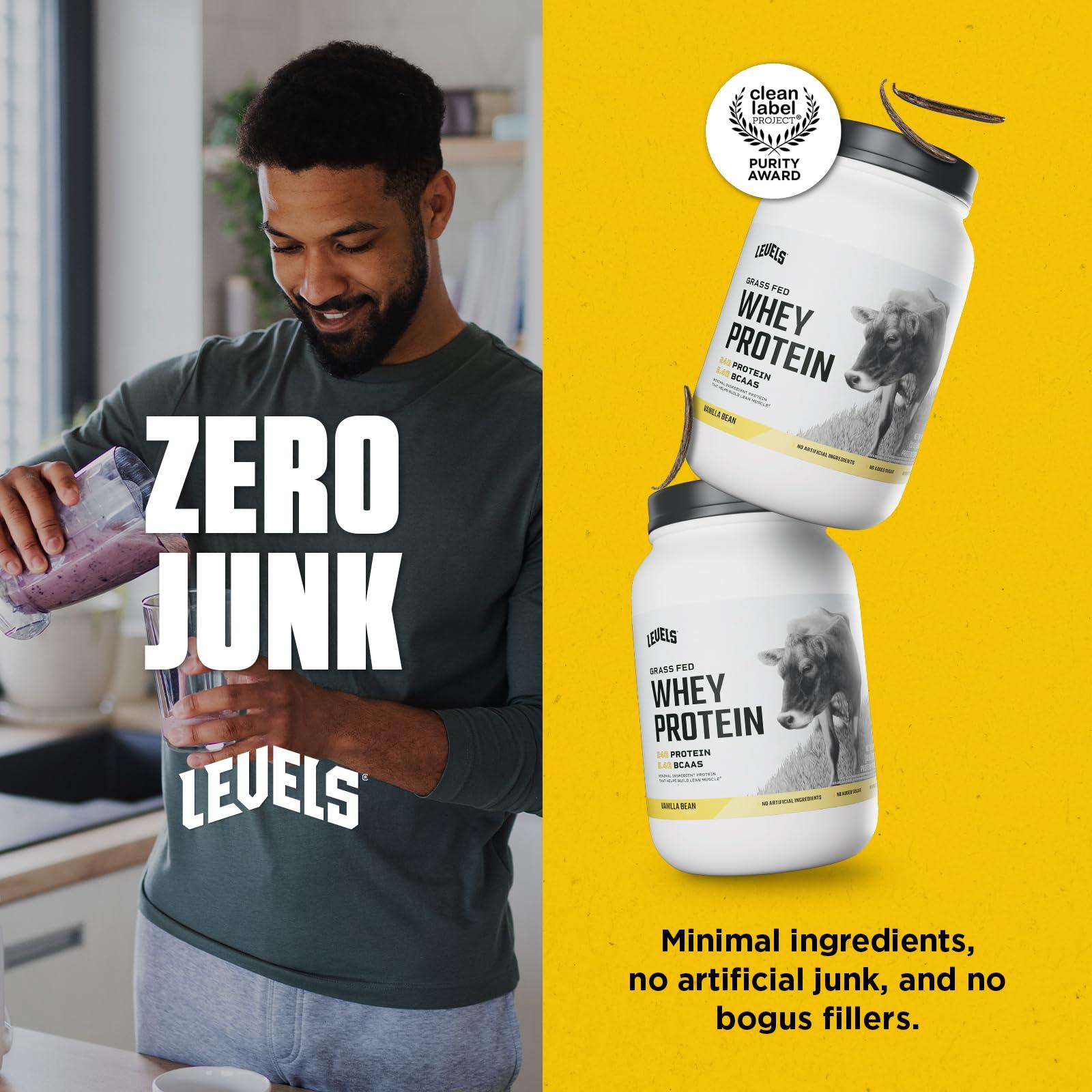Levels Nutrition Levels Grass Fed Whey Protein, No Artificials, 24G of Protein, Vanilla Bean, 2LB