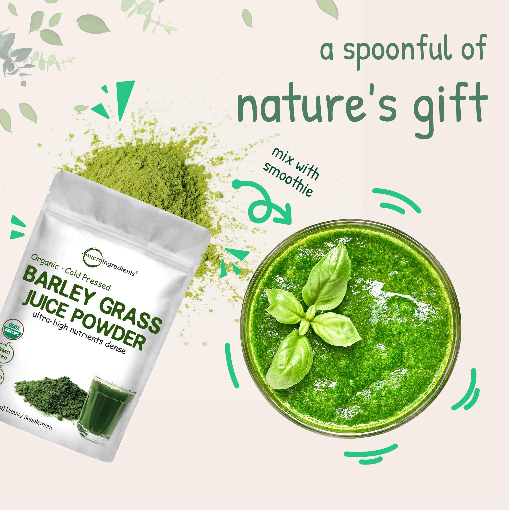 Micro Ingredients Micro Ingredients Organic Barley Grass Juice Powder, 10 Ounce, Cold Pressed, US Grown, Rich in Immune Vitamin, Fibers, Minerals, Antioxidants and Protein, Support Immune System and Digestion, Vegan