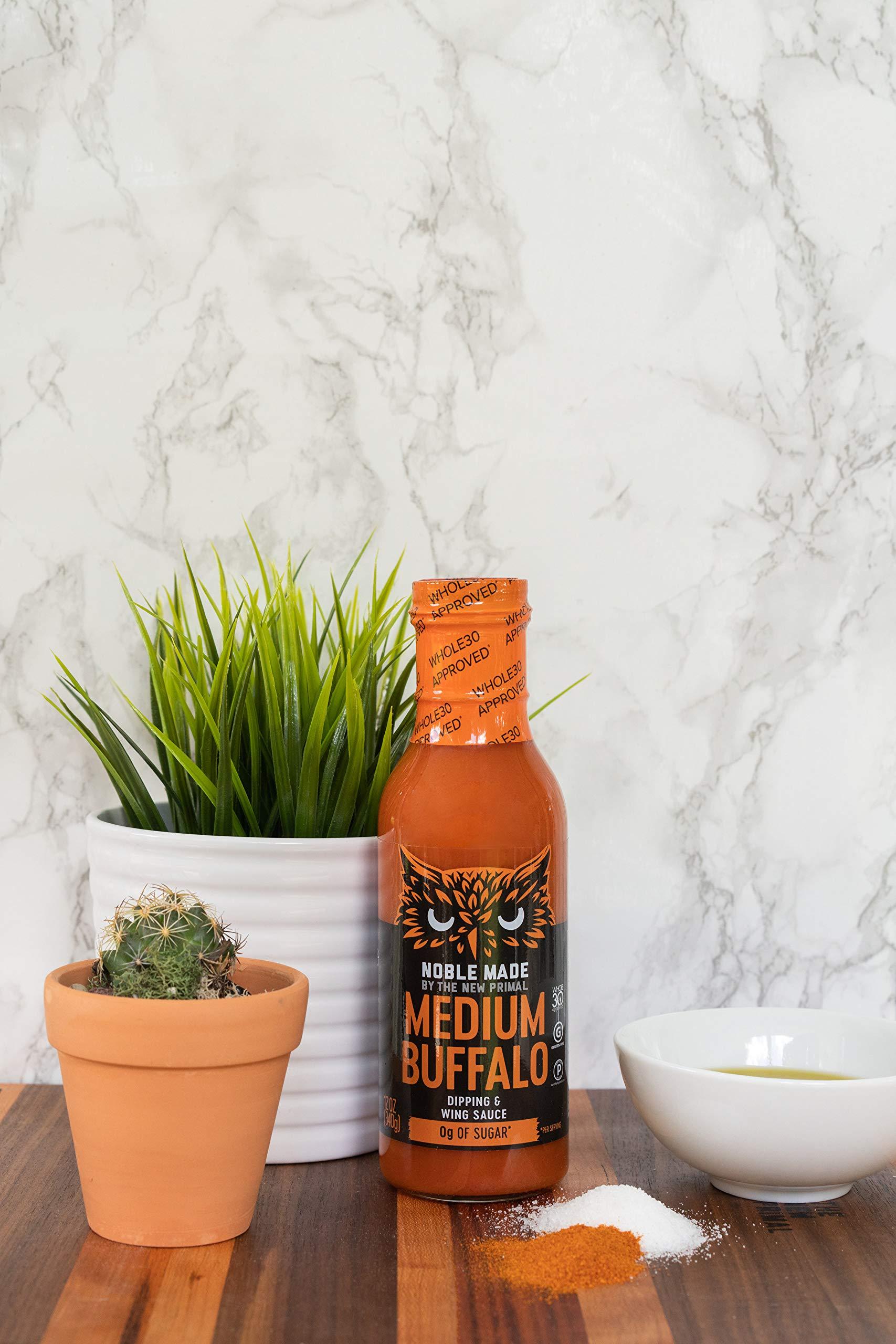 The New Primal Noble Made Buffalo Sauce, Keto, Gluten Free, Vegan Dipping & Wing Sauce, Low Carb, Dairy Free, Low Calorie, Paleo, Low Sugar, and Whole30 Approved, Medium Buffalo, 13 oz (1 Count)