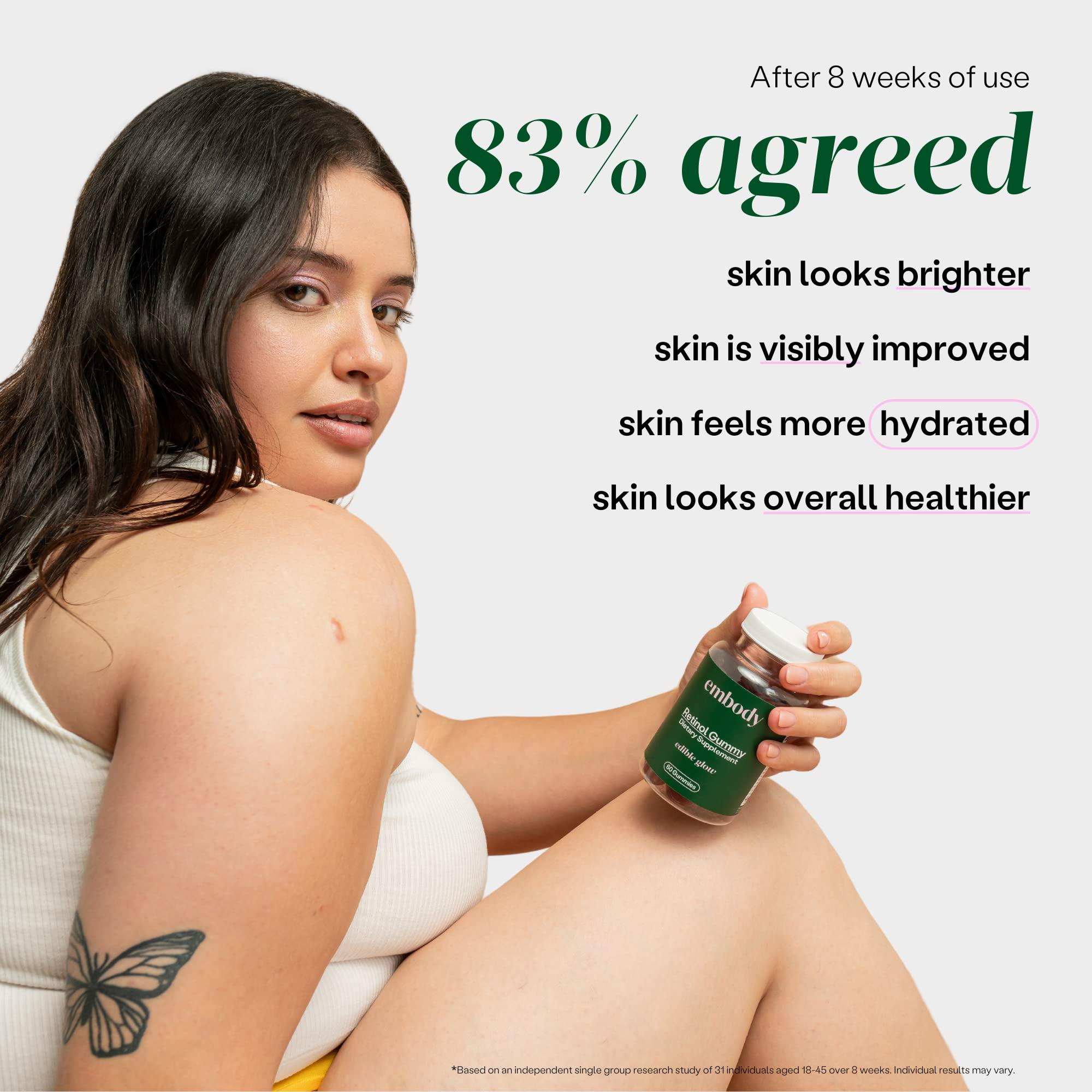 Embody Embody: 60 Skin Gummies Multivitamin Retinol Gummy | Vitamin A Supplement for Anti-Aging, Glowing, Youthful & Clear Skin | Strong Hair & Nails with Biotin, Vitamin C, B12 & Zinc