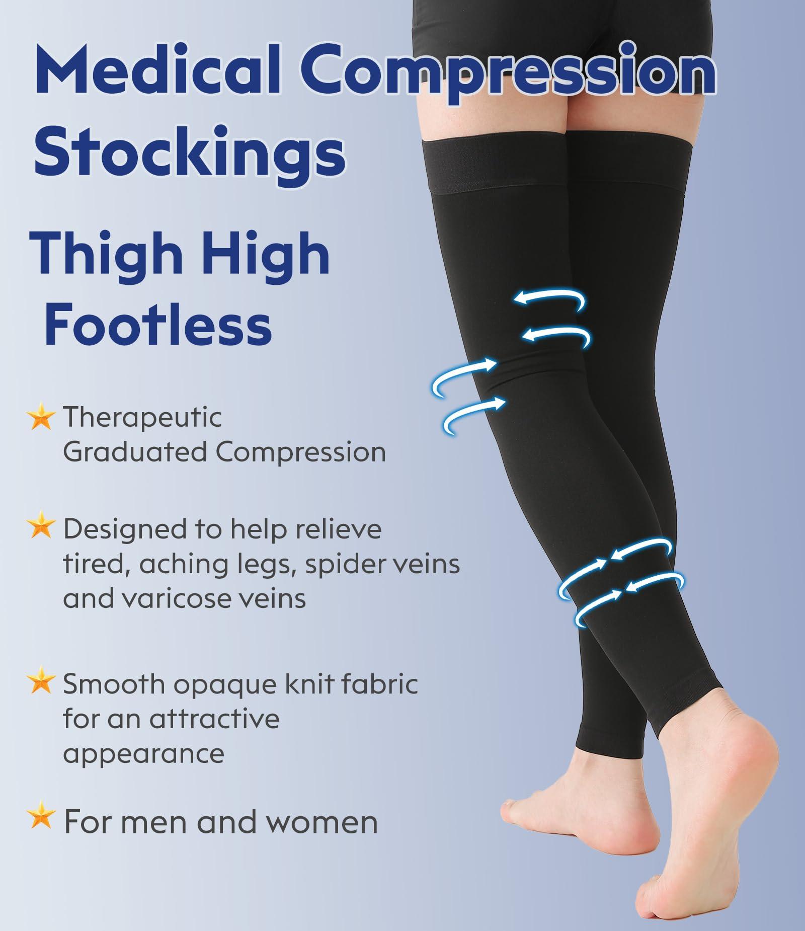 KEKING KEKING Thigh High Compression Stockings Footless, Unisex, 15-20mmHg Leg Support Compression Sleeves with Anti-Slip Silicone Band, Opaque, Treatment Swelling, Varicose Veins, Edema, DVT, Black 4X-Large