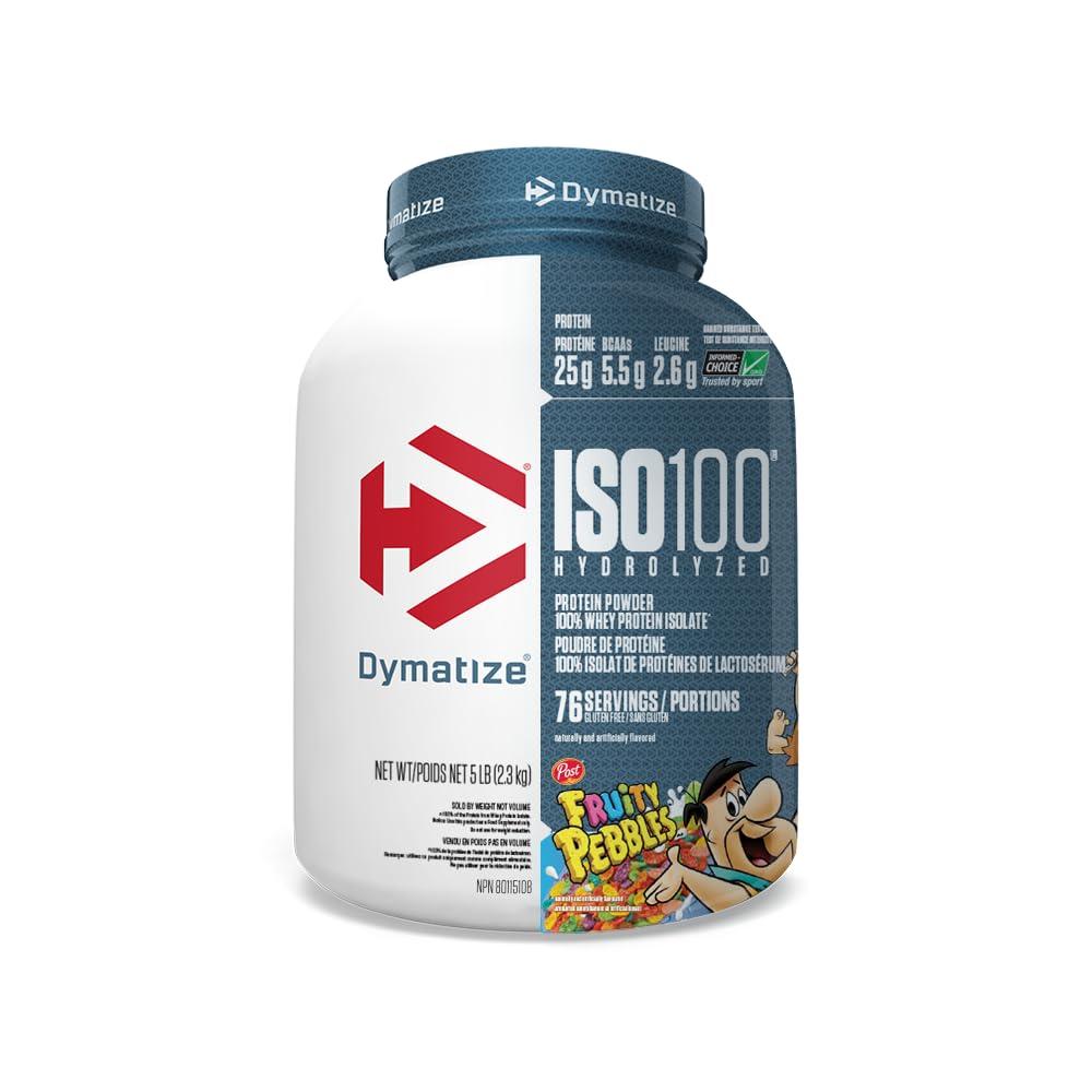 Dymatize Dymatize ISO100 Hydrolyzed Fruity Pebbles Protein Powder Bundle, 25g Protein, 5.5g BCAAs, 5 Pound + 20 Servings