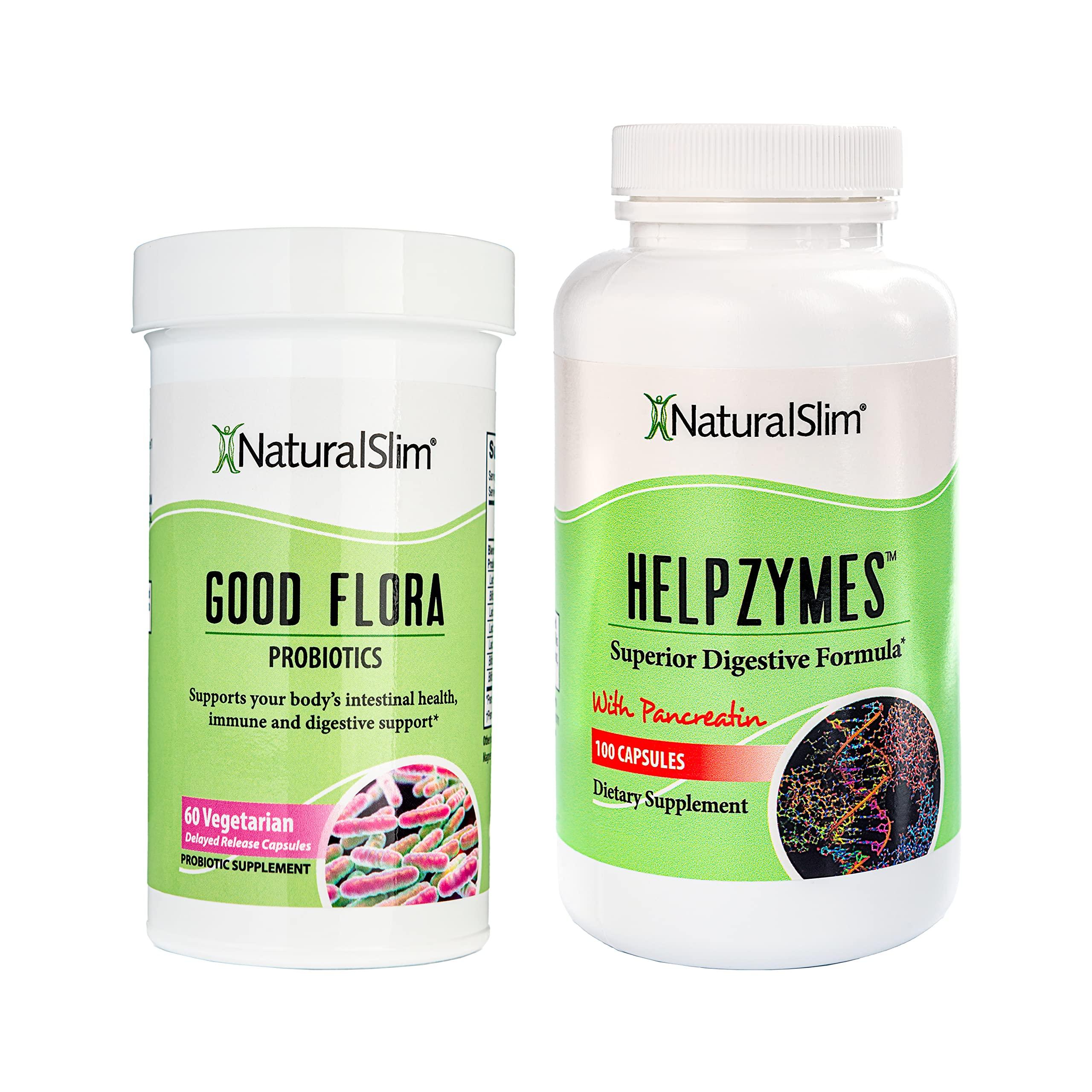 NaturalSlim NaturalSlim Digestive Health Bundle – Good Flora & Helpzymes - Potent Probiotics & Powerful Digestive Enzymes for Better Digestion & Absorption of Food Nutrients | Formulated by Frank Suarez