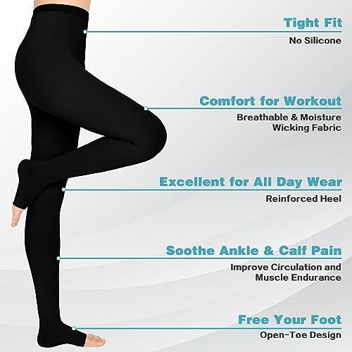 Ktinnead 20-30 mmHg Compression Pantyhose for Women, Open Toe Medical Compression Stockings, Waist High Opaque Compression Tights for Edema, Varicose Veins, Swelling, Pregnant, Teacher, Doctor