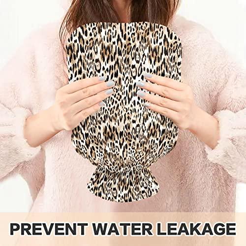 Caikeny Animal Leopard Pattern Hot Water Bottle with Cover Hot Water Bag Bottle for Pain Relief Water Bags for Menstrual Period Cramps Hot Cold Compress Hot Pack Pad 10 * 12 in