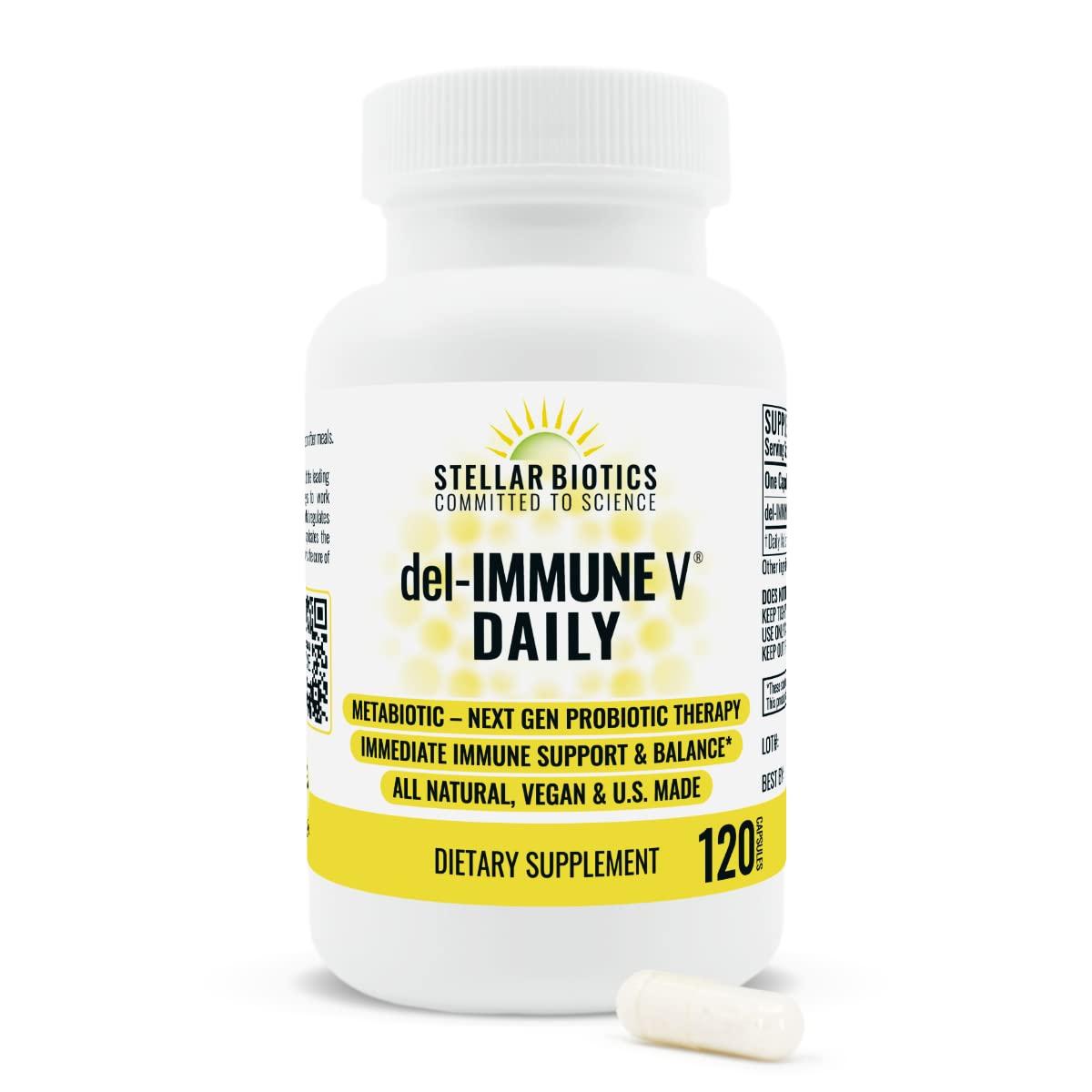 Del-Immune V Del-Immune V Daily by Stellar Biotics, All-Natural Immune Support & Gut Health, Immediate Care, Metabiotic: NextGen Probiotic Therapy (120 Caps)