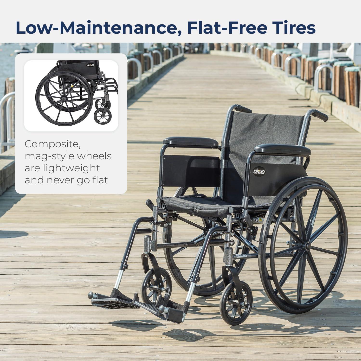 Drive Medical Drive Medical Cruiser III Light Weight Wheelchair with Flip Back Removable Arms, Full Arms, Swing away Footrests, 16\'\' Seat