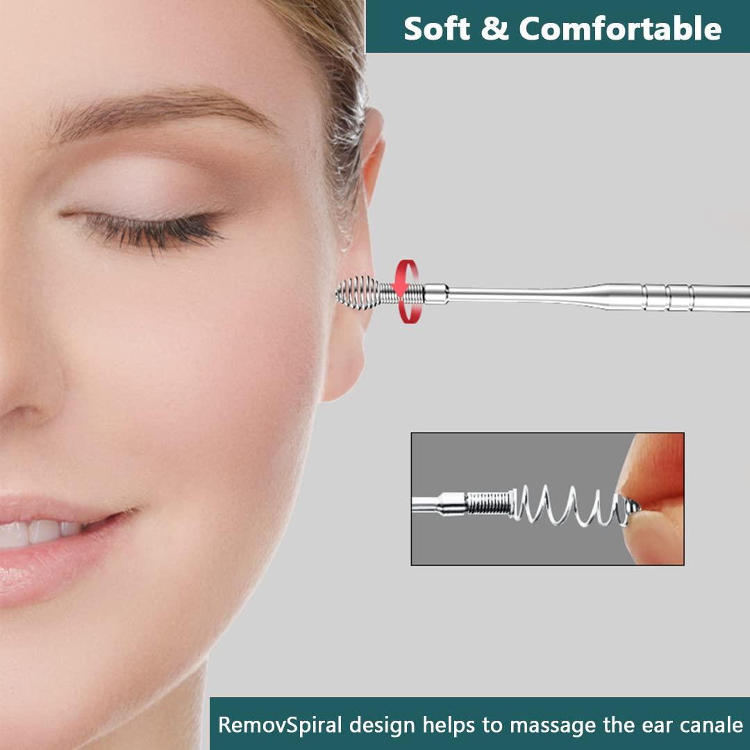 TFK.XTAY Spring Ear Wax Cleaner Tool Set Ear Cleaner Ear Cleaner Tool Ear Wax Removal Spoon Double Ended with Stainless 360 Spiral Ear Massage Cleaning Tool Ear Cleaner Cleaning Brush and Storage Box 2PCS