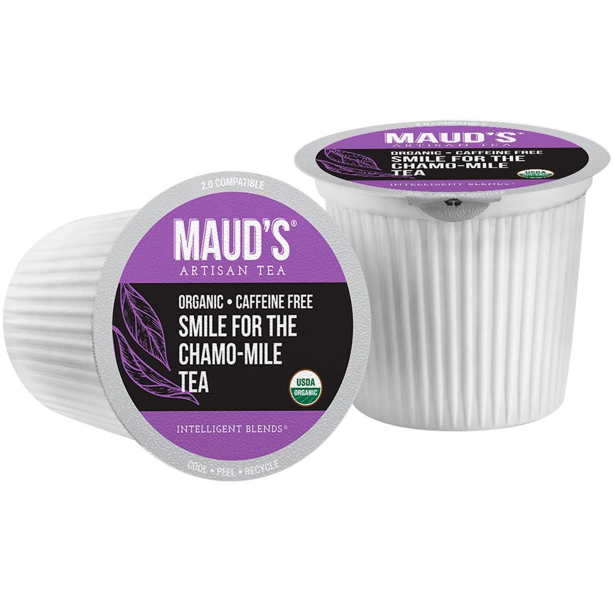 MAUD'S Maud's Organic Chamomile Lavender Tea (Smile For The Chamo-mile) 24ct. Solar Energy Produced Recyclable Single Serve Decaf Tea Pods – 100% Organic Caffeine Free Tea California Blended, KCup Compatible