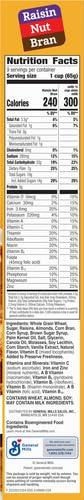 Raisin Nut Bran Raisin Nut Bran Cereal, High Fiber Cereal Made with Whole Grain, 20.8 oz (Pack of 4)