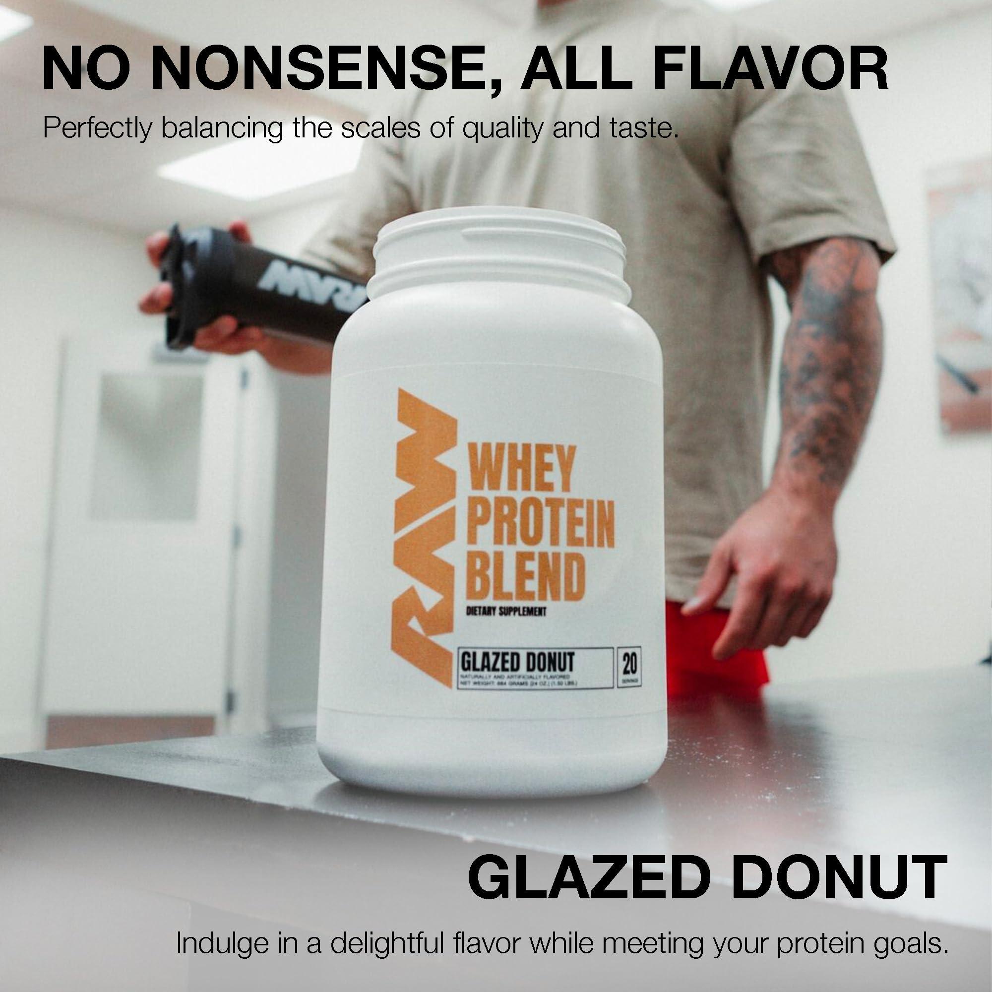 RAW RAW Whey Protein Powder Blend, Glazed Donut (20 Servings) - Grass-Fed Microfiltered Protein Isolate for Muscle Growth & Recovery - Pre & Post Workout Sports Nutrition Supplement for Men & Women