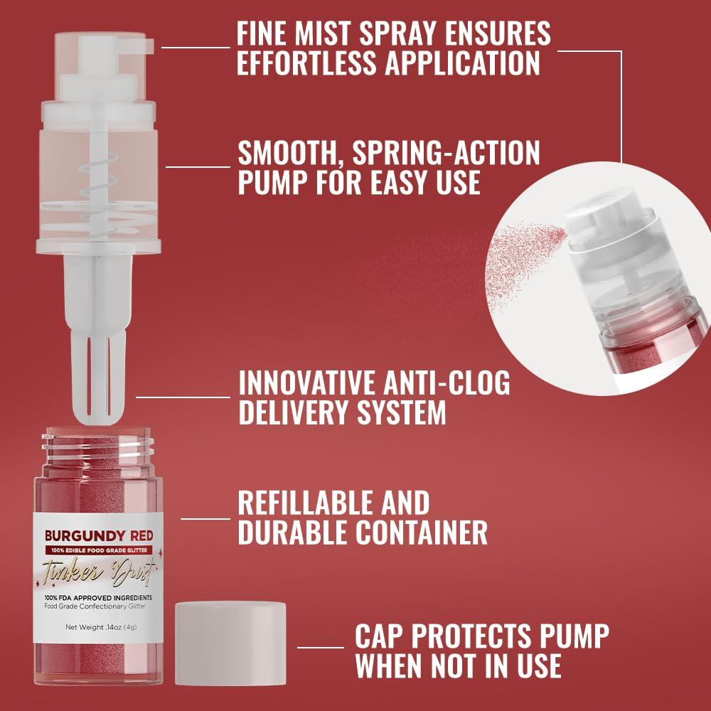 Bakell Bakell - Burgundy Red Tinker Dust (4g, 1x Mini Spray Pump) Edible Glitter for Food, Desserts, and Beverages!