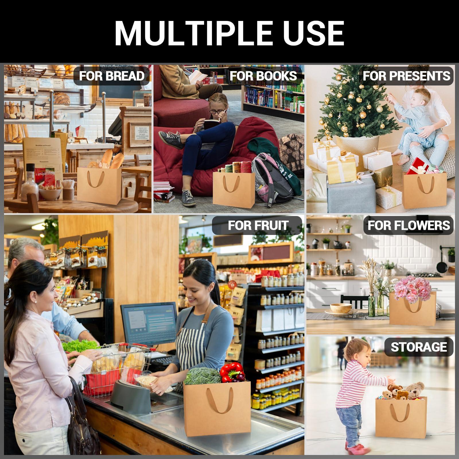 EUSOAR EUSOAR Kraft Shopping Bags, 50pcs 8.6" x3.9'' x7'' Portable Brown Kraft Paper Gift Bags with Ribbon Handles, Kraft Bags, Party Bags, Retail Handle Bags, Merchandise Bag, Wedding Party Bag