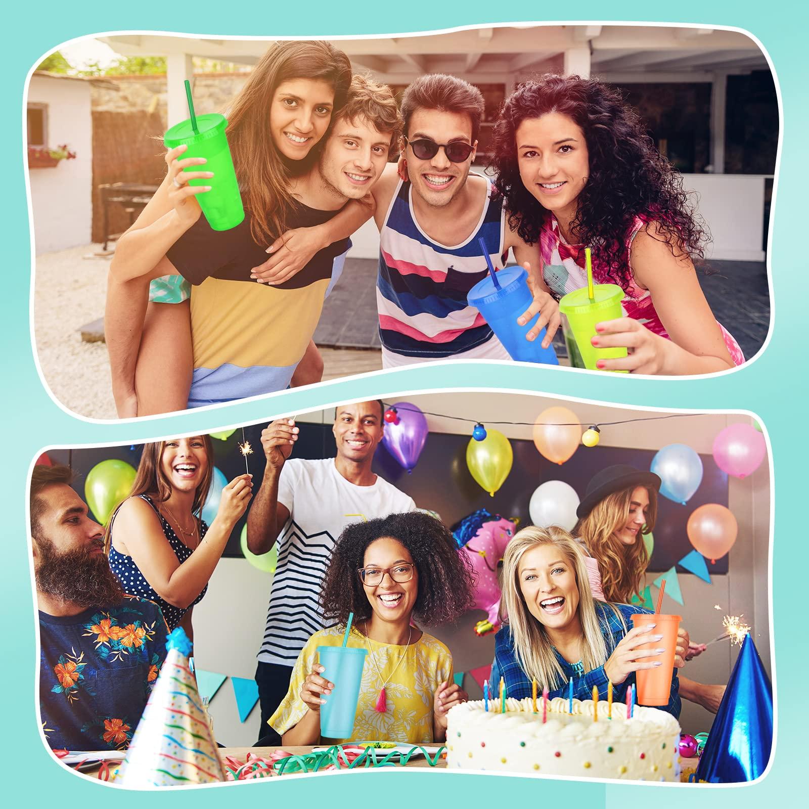 LEIFEOSH 24 Pack Plastic Tumblers with Lids and Straws, Reusable Cups with Lids Plastic Colorful Cups for Parties Birthdays, Iced Coffee Cup Travel Mug Cold Drink Cups Bulk Tumblers (24 oz, Light Colors)