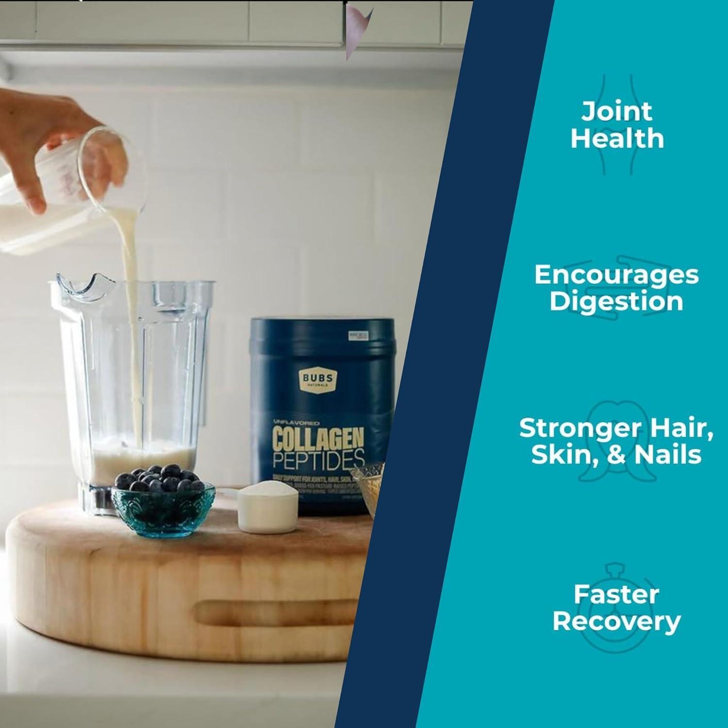 BUBS Naturals BUBS Naturals Unflavored Collagen Peptides Powder, Best Proteins for Joints & Skin, Pasture Raised Grass Fed, Paleo and Keto Friendly, Whole30 Approved, Non-GMO Dairy & Gluten Free, 10oz, 14 Servings