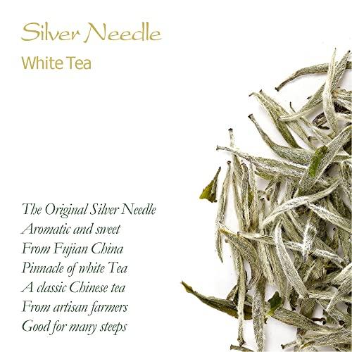 Valley of Tea Silver Needle White Tea - 100 Procent Pure Buds - Baihao Yinzhen Chinese Silver Tip Bai Hao Yin Zhen - White Tea Silver Bai Hao Yin Zhen Tea White Needle Tea Silver Needle Tea Bai Tea White Tip 40g
