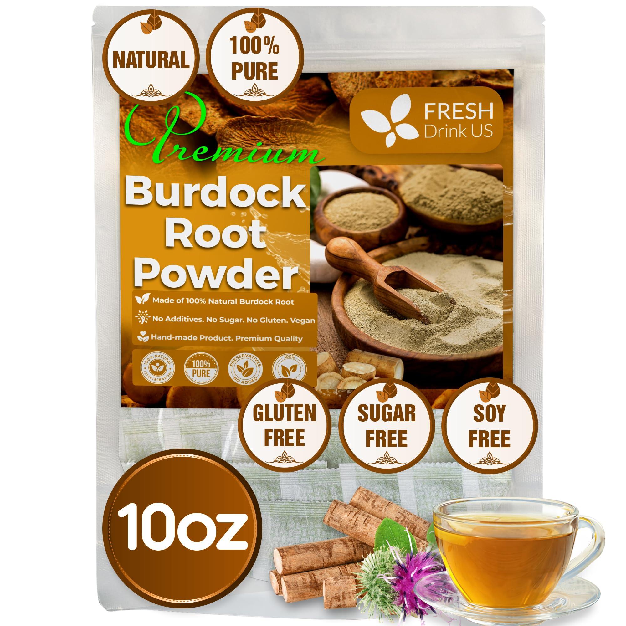 FRESHDRINKUS FRESHDRINKUS, Premium 10oz Burdock Root Powder, 100% Natural & Pure from Burdock Root, Burdock Root Herbal Tea, No Additives, No Caffeine, Vegan