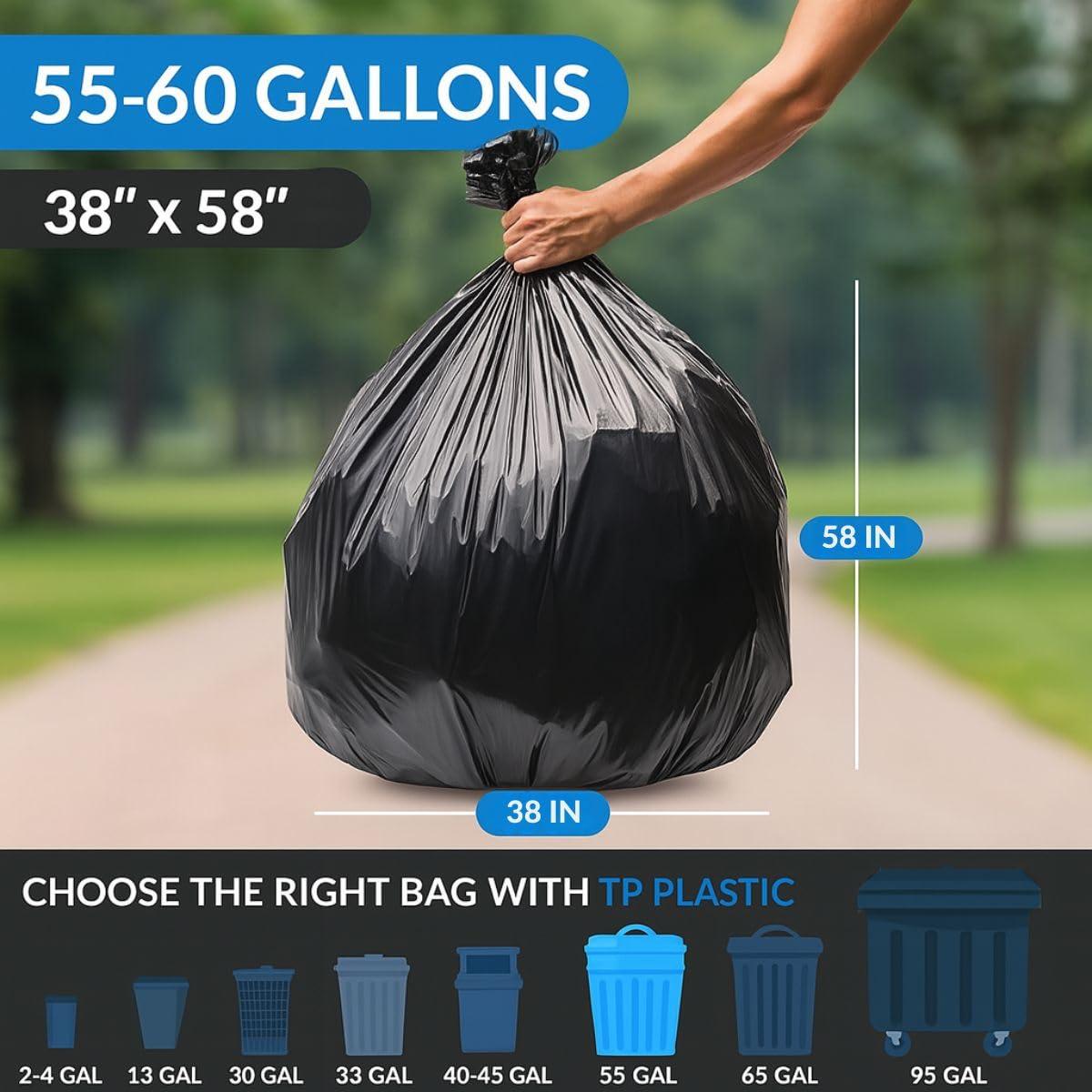 TP PLASTIC TP Plastic 40-45 Gallon Trash Bags Heavy Duty Large Black Trash Bags for Contractor Garbage Bags, 100 Bags, 40\'\' x 46\'\' x 1.5mil