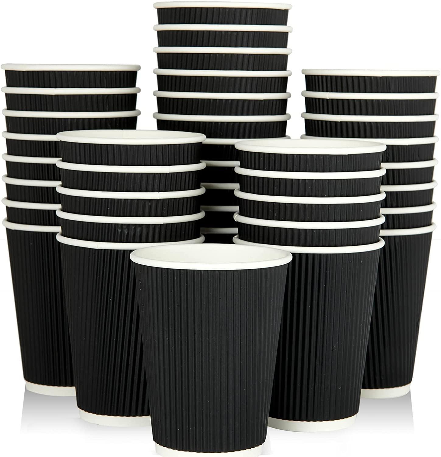 SWEET FLAVOR Disposable Coffee Cups 12oz 500 Pack Black Paper Cups, Ripple Wall Design Hot & Cold Beverage, Eco-Friendly & Recyclable Insulated Coffee Cup Disposable Drinking Cups Suitable Party, Picnic