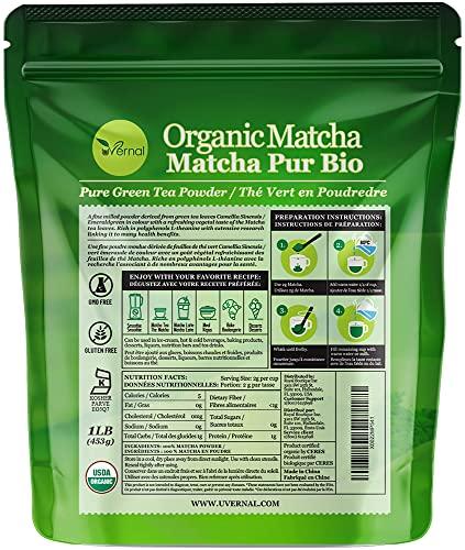 uVernal Organic Matcha Green Tea Powder (1 Lb) - 100% Pure Matcha for Smoothies Latte and Baking - Easy to Mix - Kosher Pareve